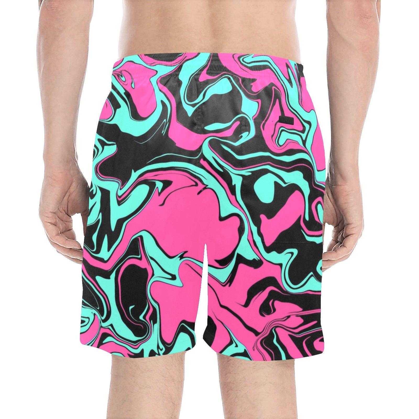 Pink Turquoise and Black Abstract Melt Swim Shorts