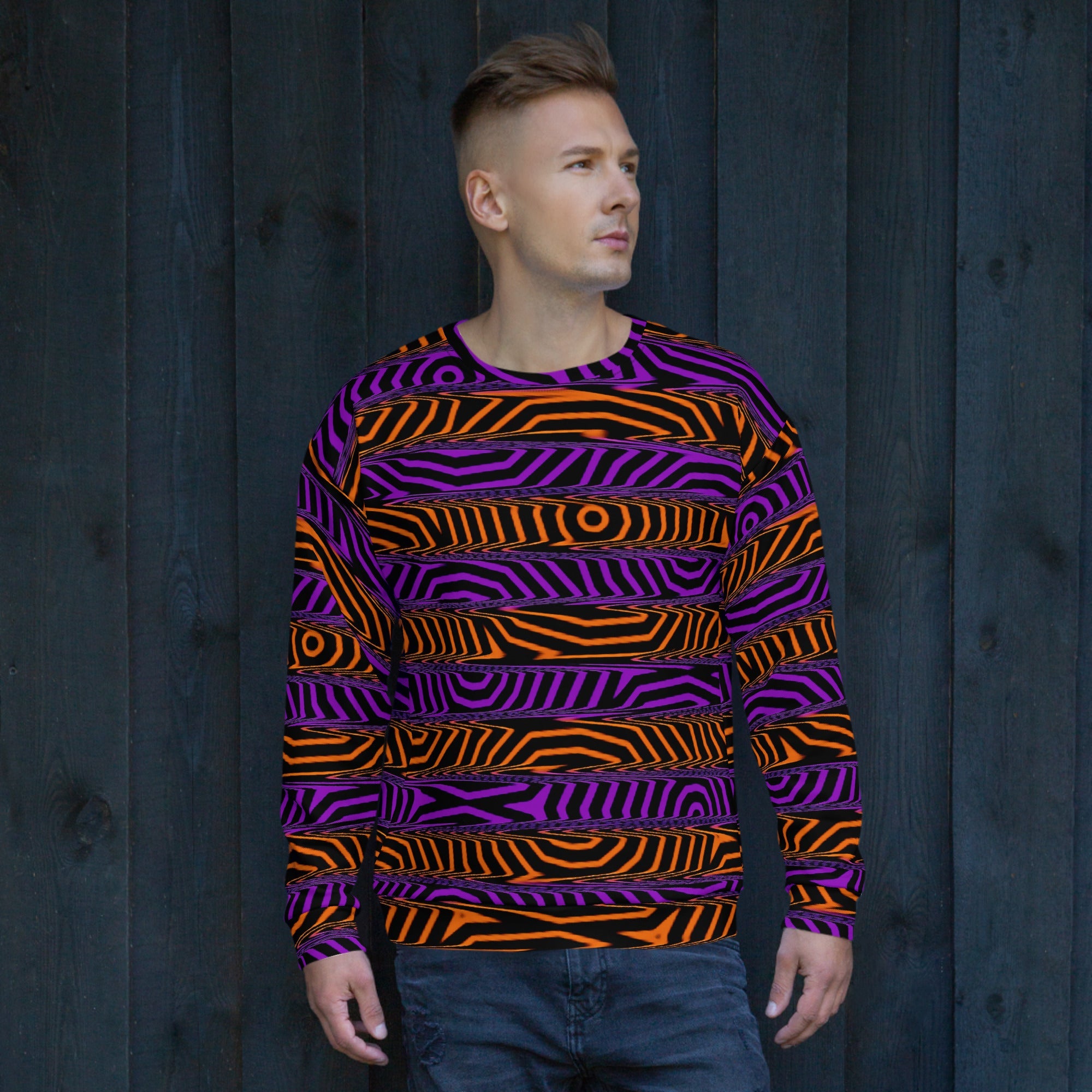 Orange and Purple Spooky Stripes All Over Print Sweatshirt