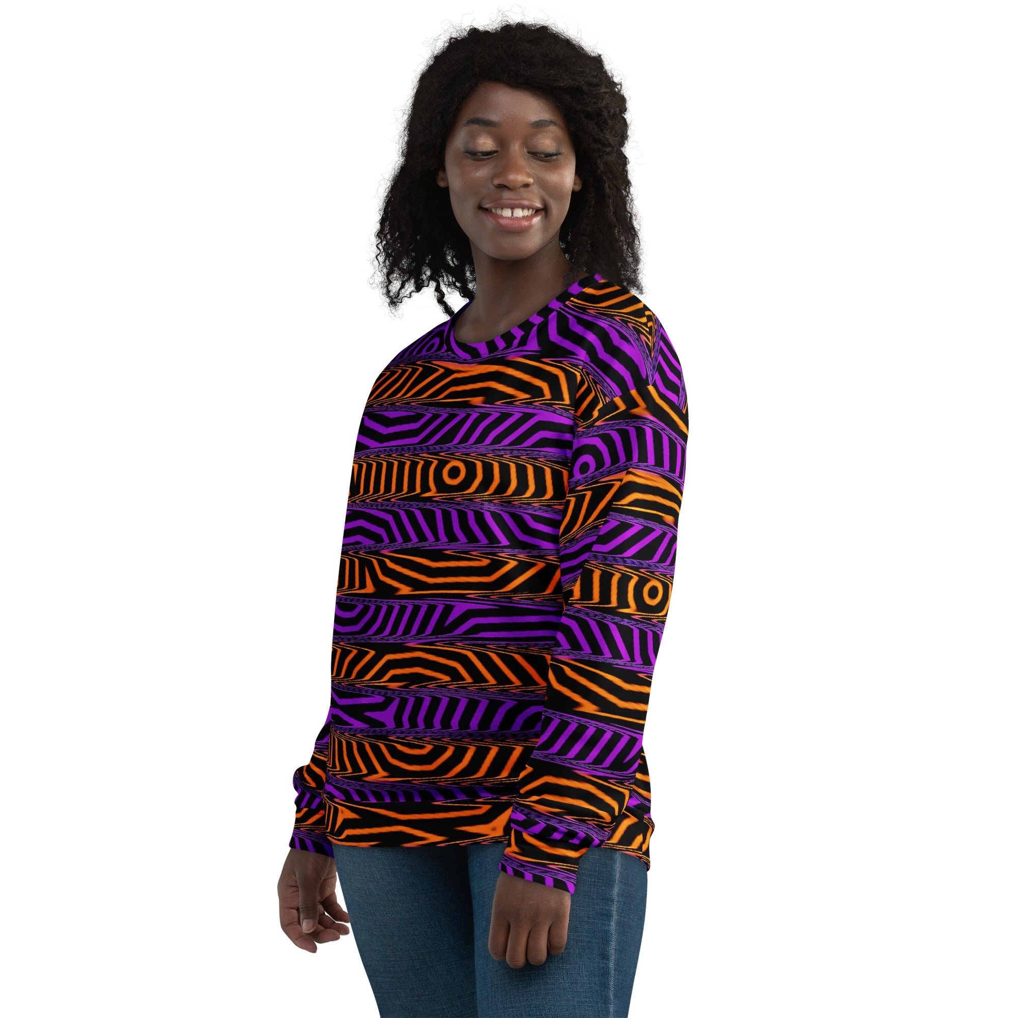 Orange and Purple Spooky Stripes All Over Print Sweatshirt