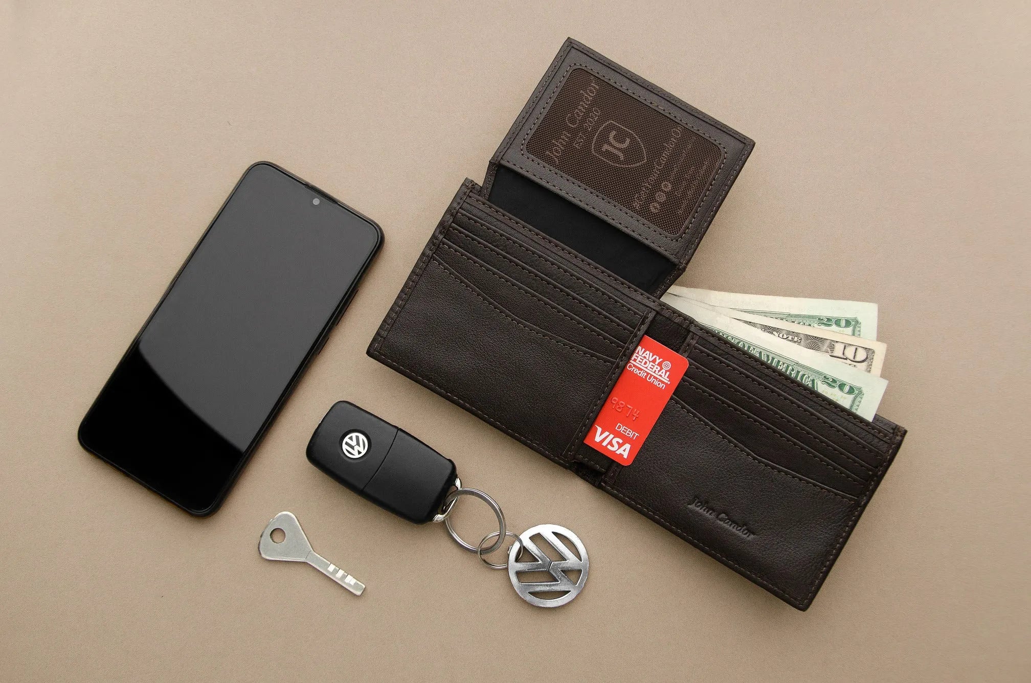 Carry-It-All Bifold Men's Leather Wallet (American Flag optional)