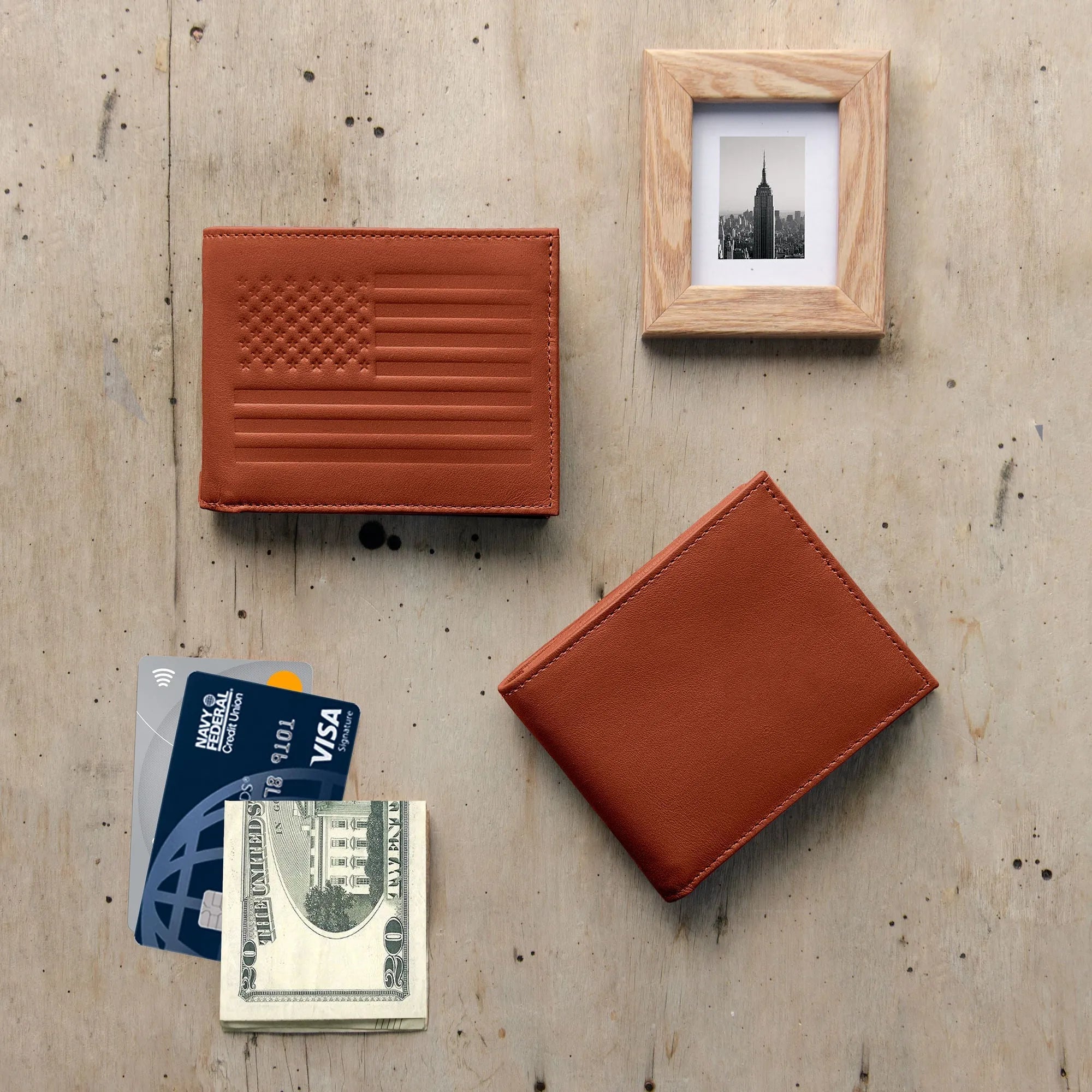 Carry-It-All Bifold Men's Leather Wallet (American Flag optional)