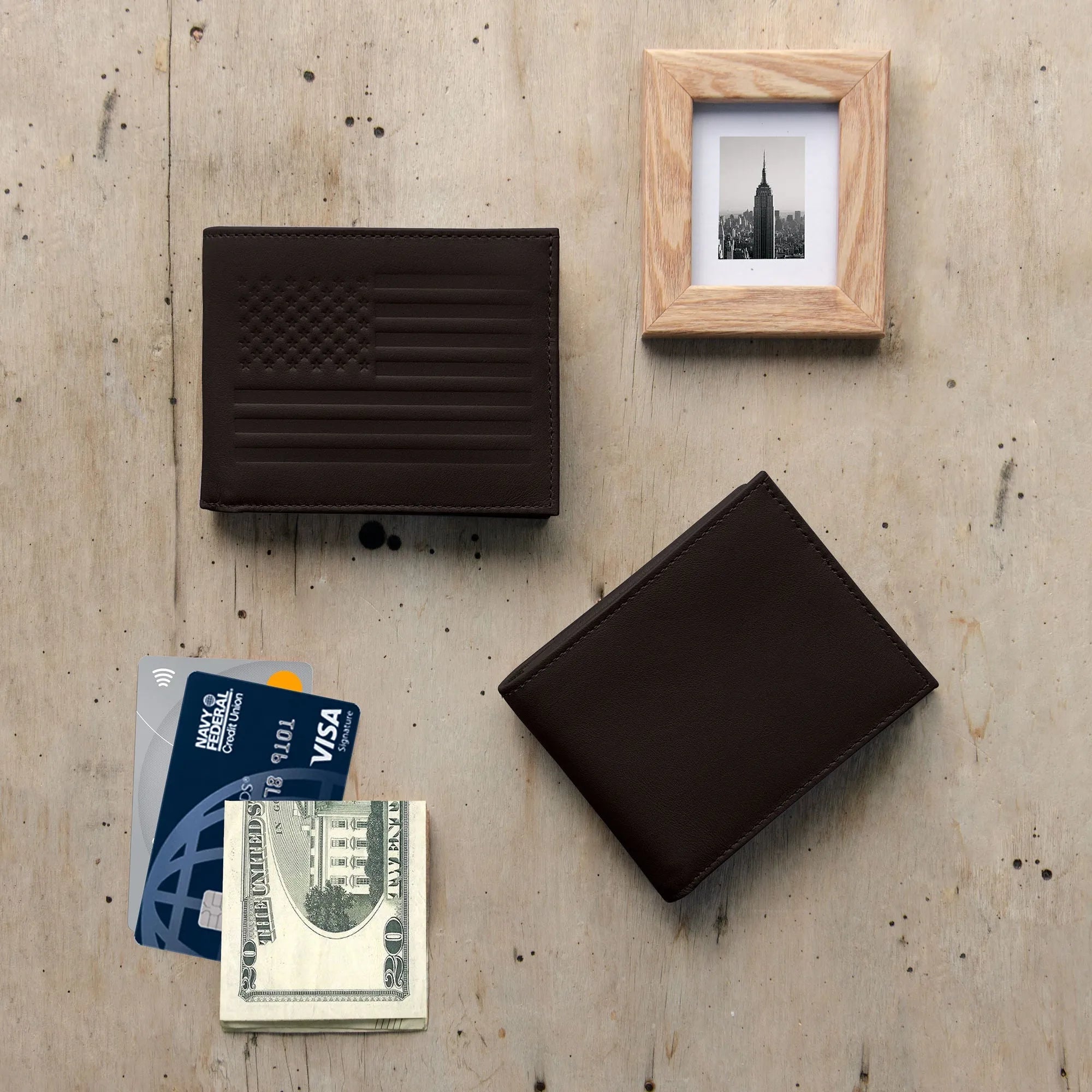 Carry-It-All Bifold Men's Leather Wallet (American Flag optional)