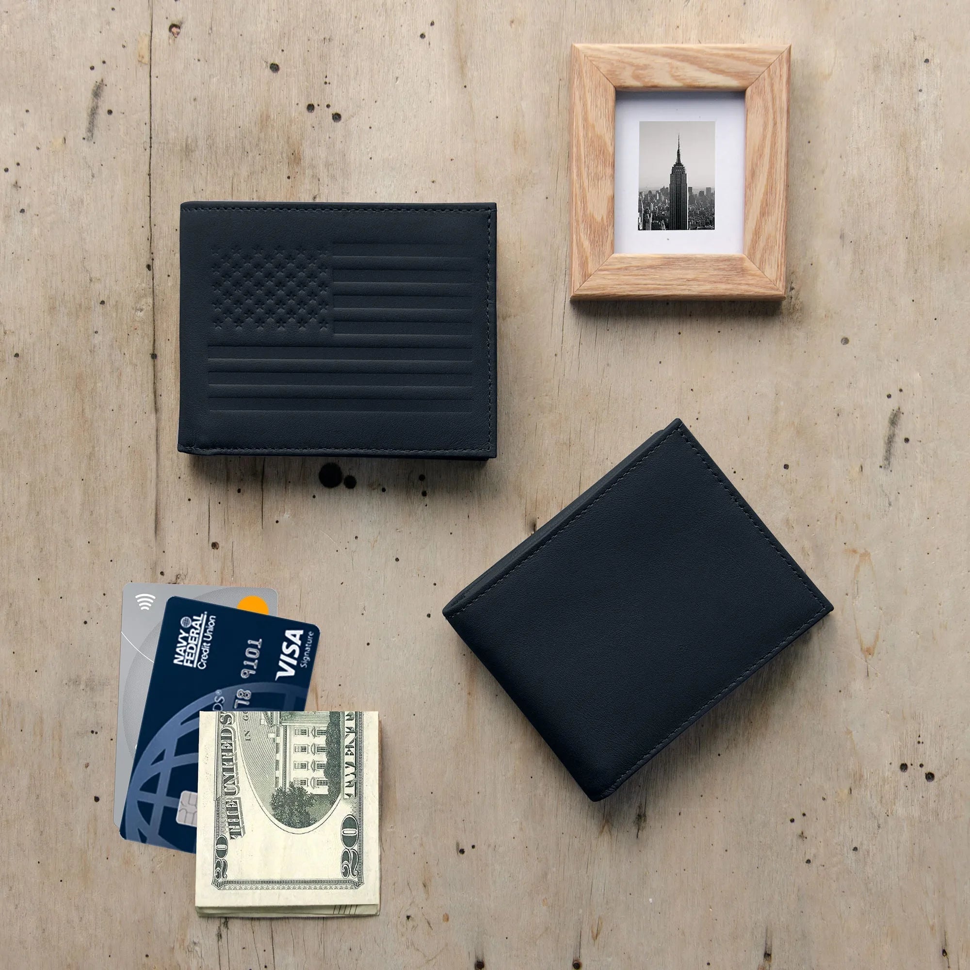 Carry-It-All Bifold Men's Leather Wallet (American Flag optional)