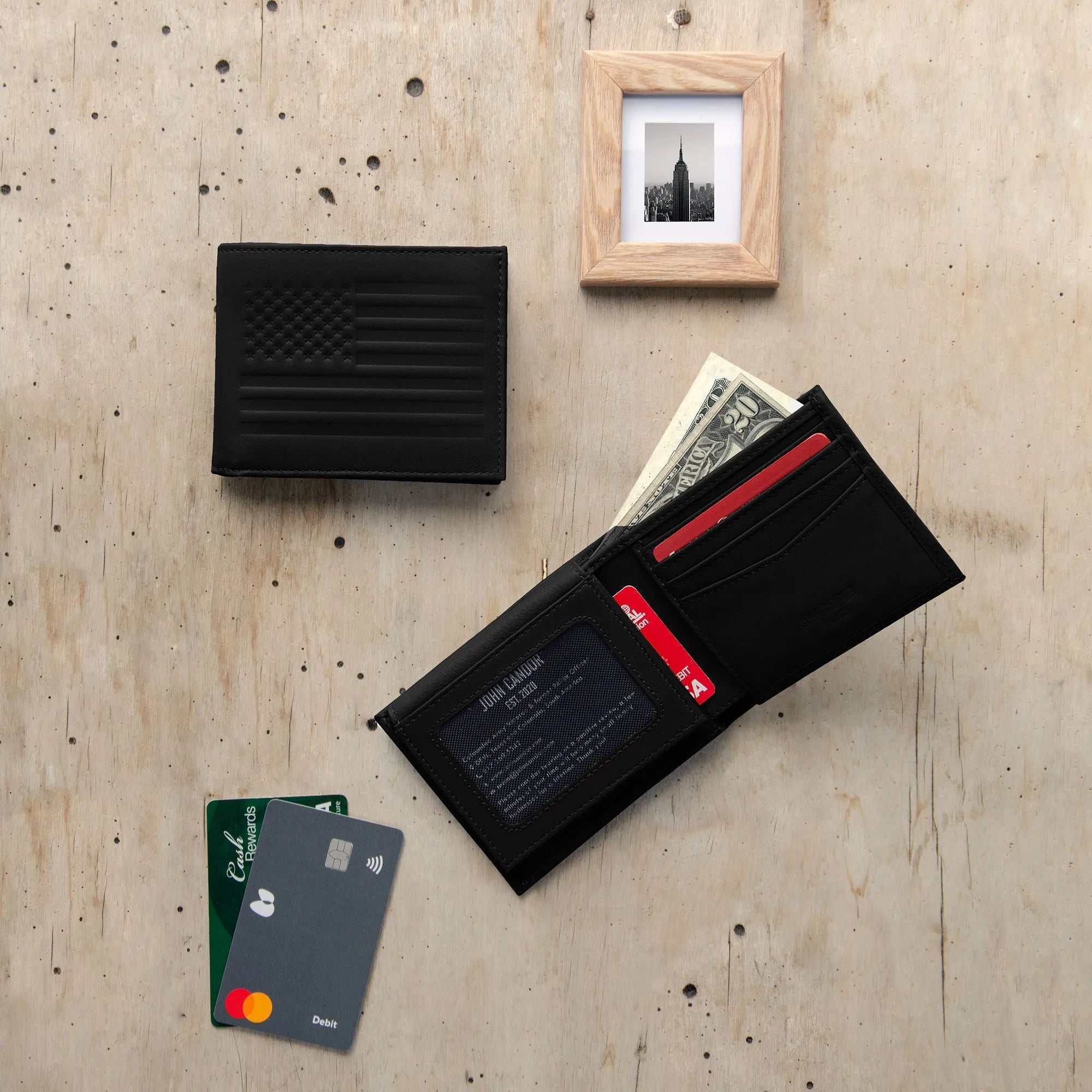 Carry-It-All Bifold Men's Leather Wallet (American Flag optional)