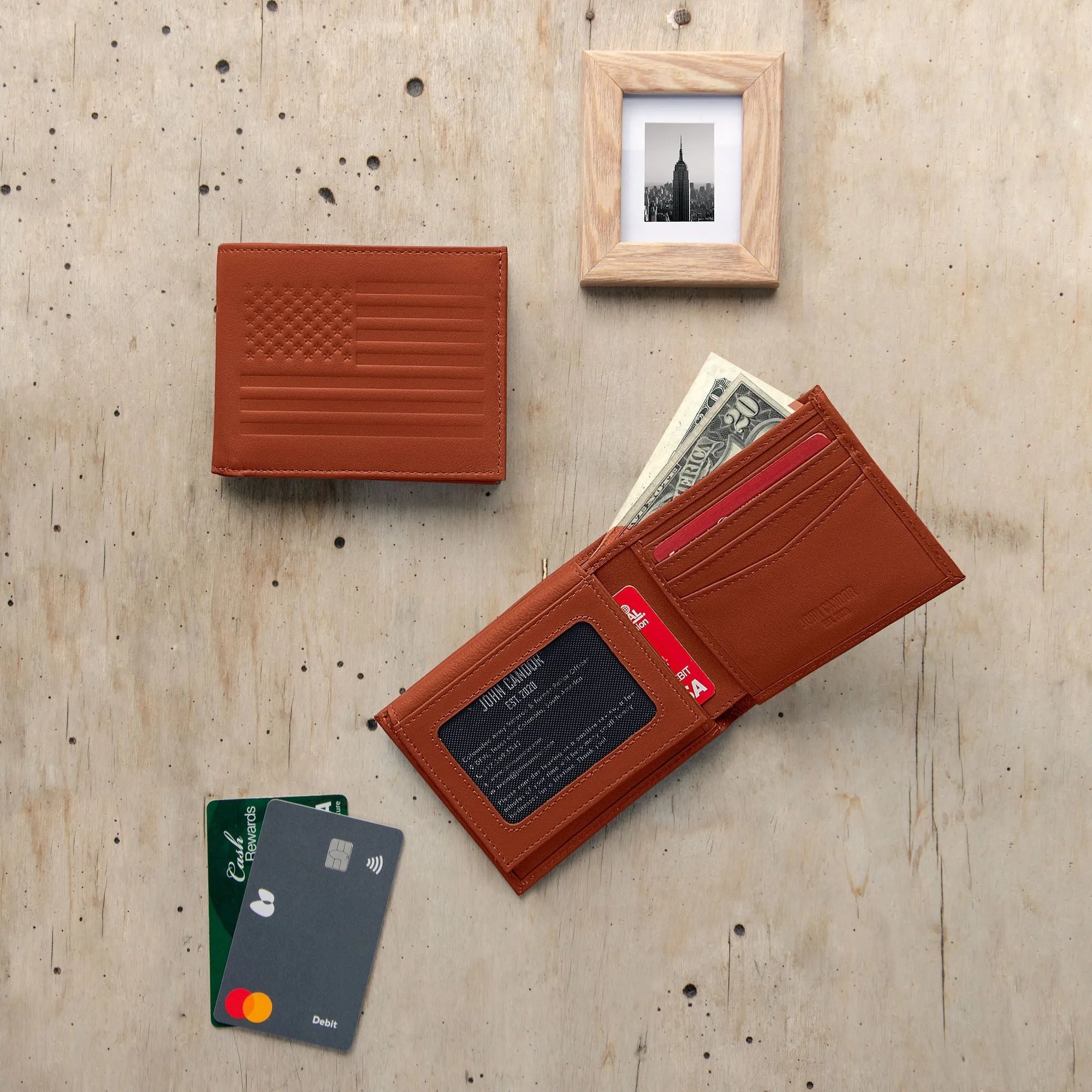 Carry-It-All Bifold Men's Leather Wallet (American Flag optional)