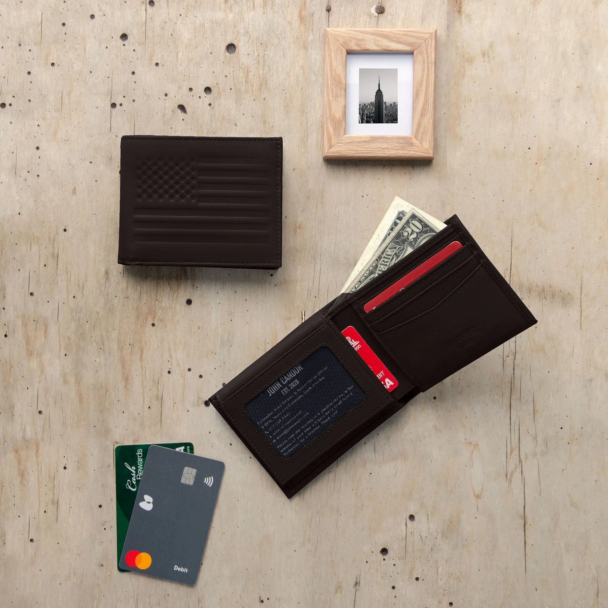 Carry-It-All Bifold Men's Leather Wallet (American Flag optional)