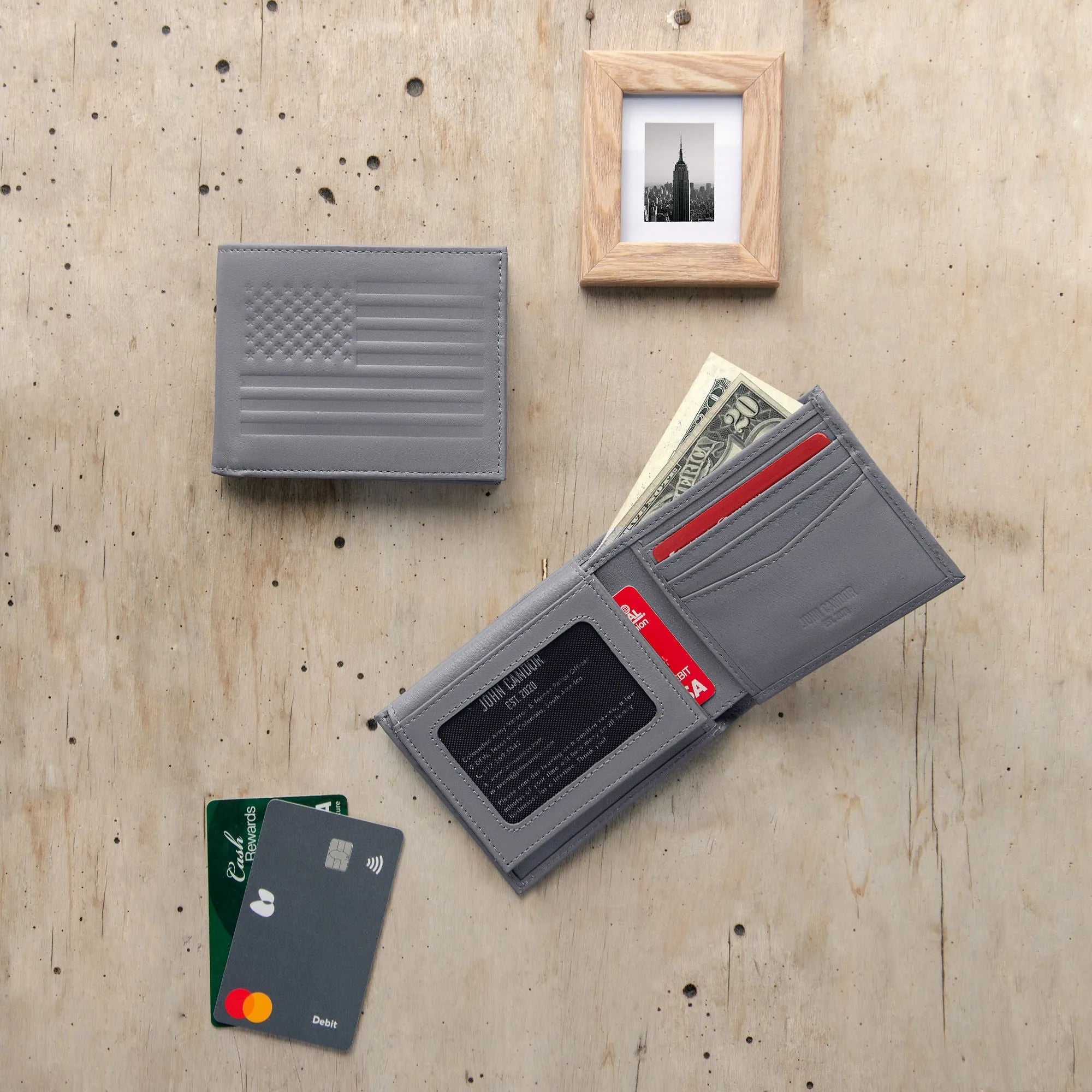 Carry-It-All Bifold Men's Leather Wallet (American Flag optional)