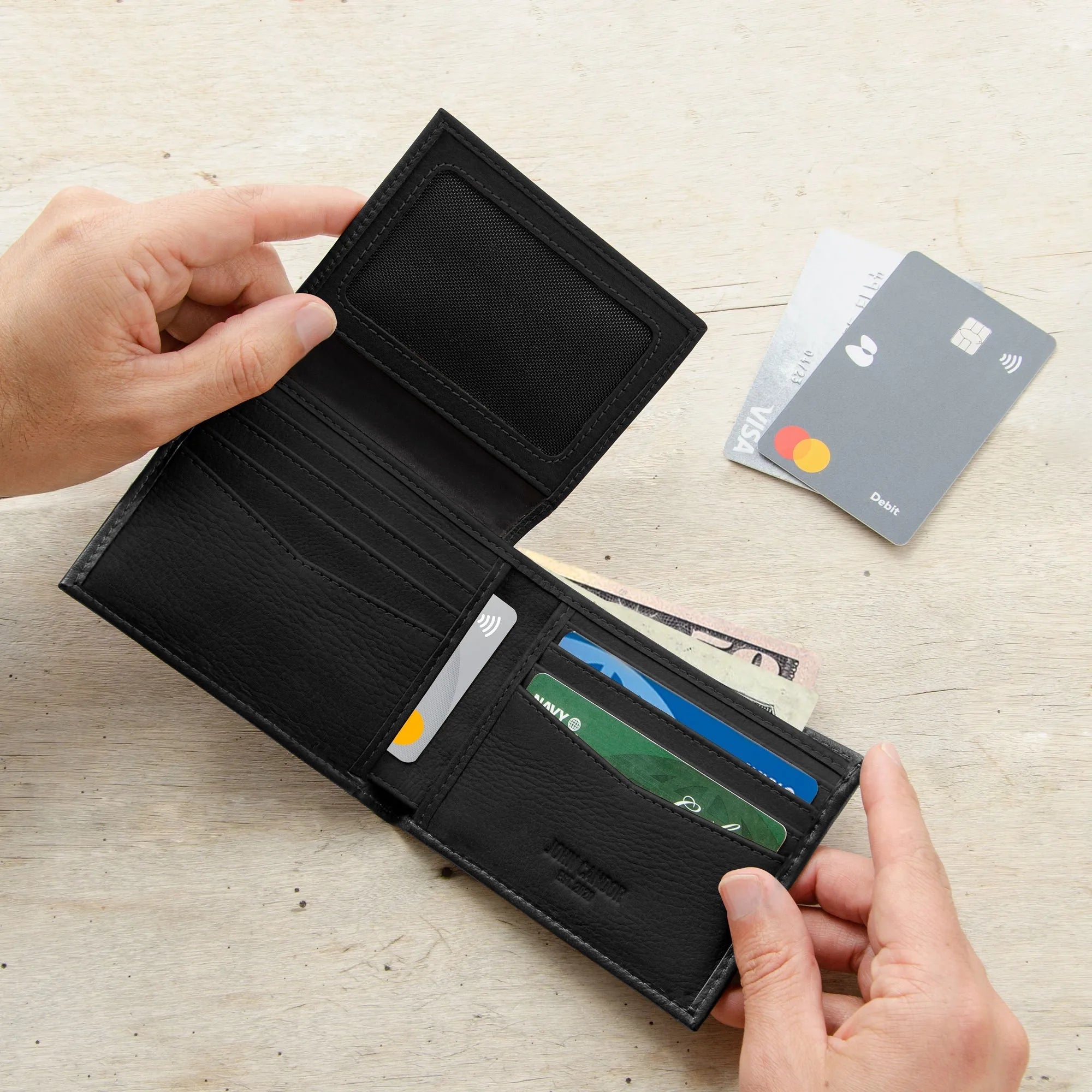 Carry-It-All Bifold Men's Leather Wallet (American Flag optional)