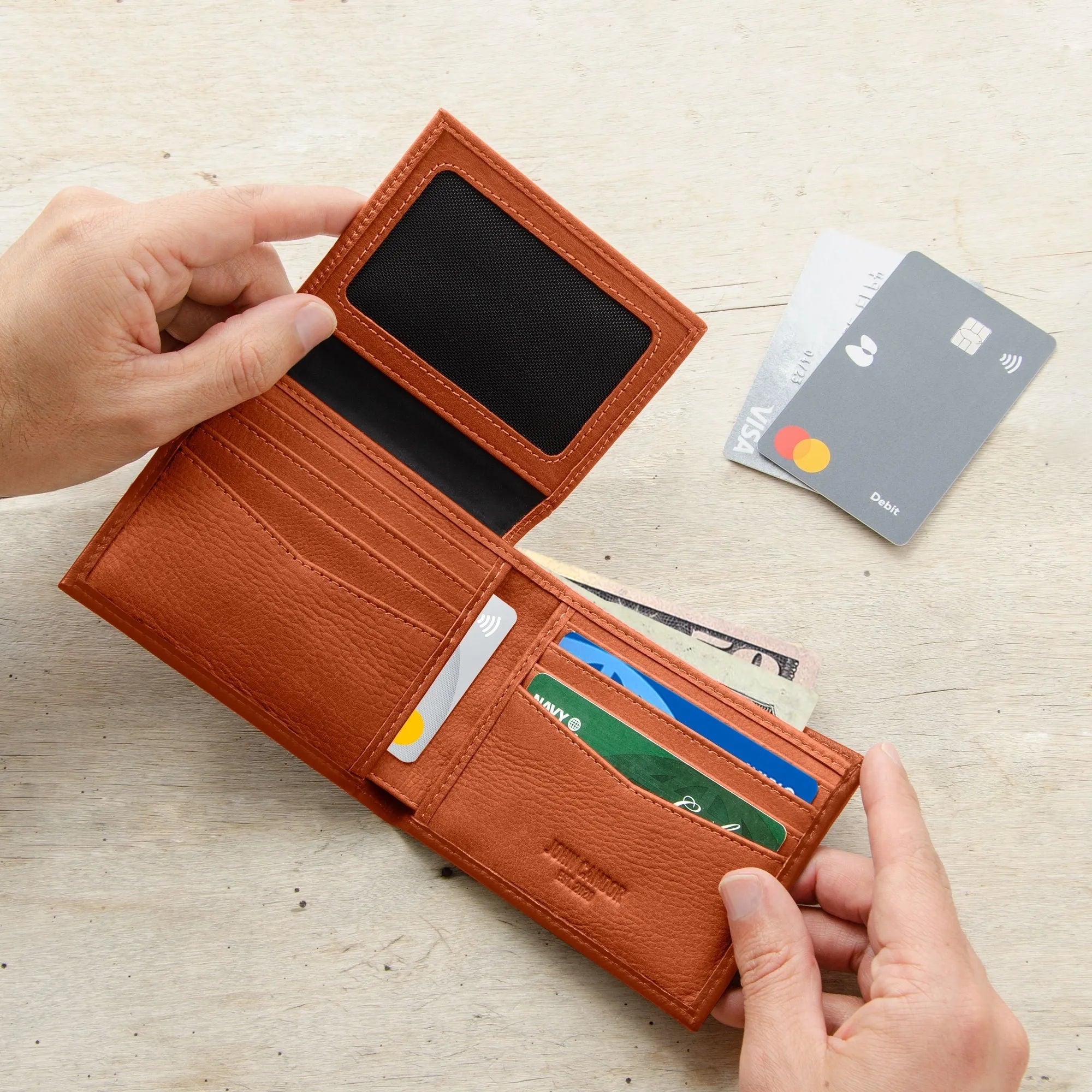 Carry-It-All Bifold Men's Leather Wallet (American Flag optional)