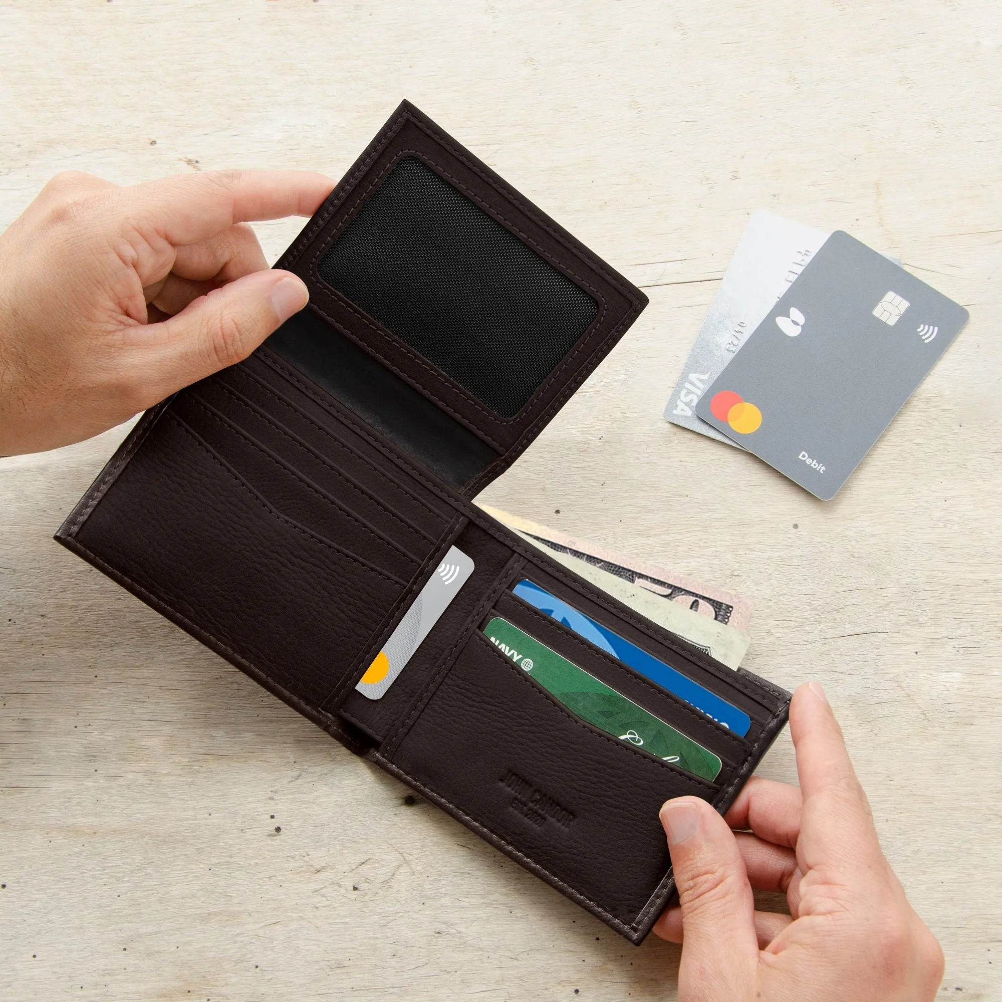 Carry-It-All Bifold Men's Leather Wallet (American Flag optional)