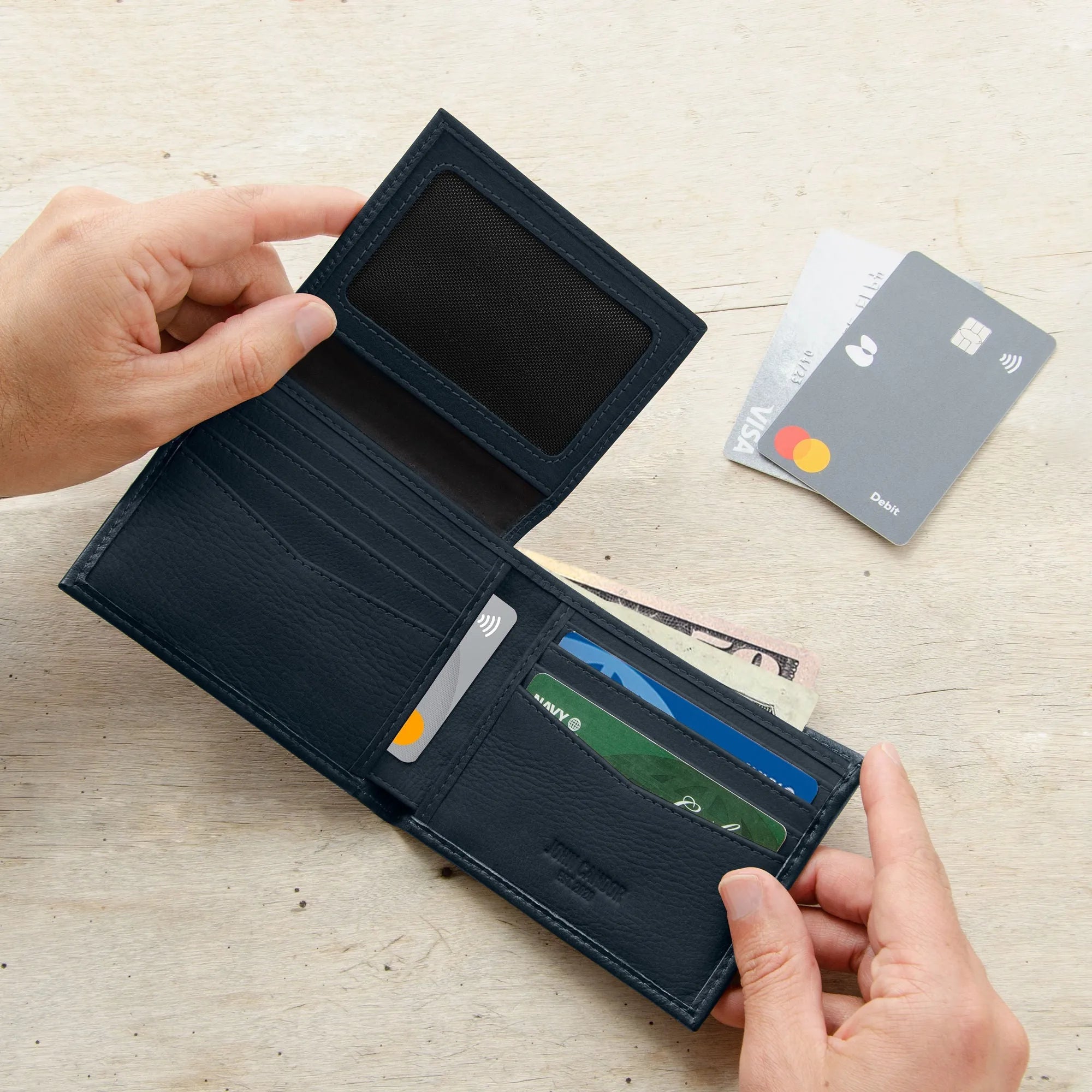 Carry-It-All Bifold Men's Leather Wallet (American Flag optional)