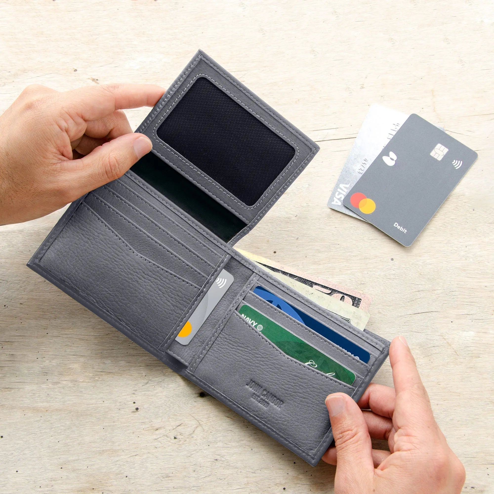 Carry-It-All Bifold Men's Leather Wallet (American Flag optional)