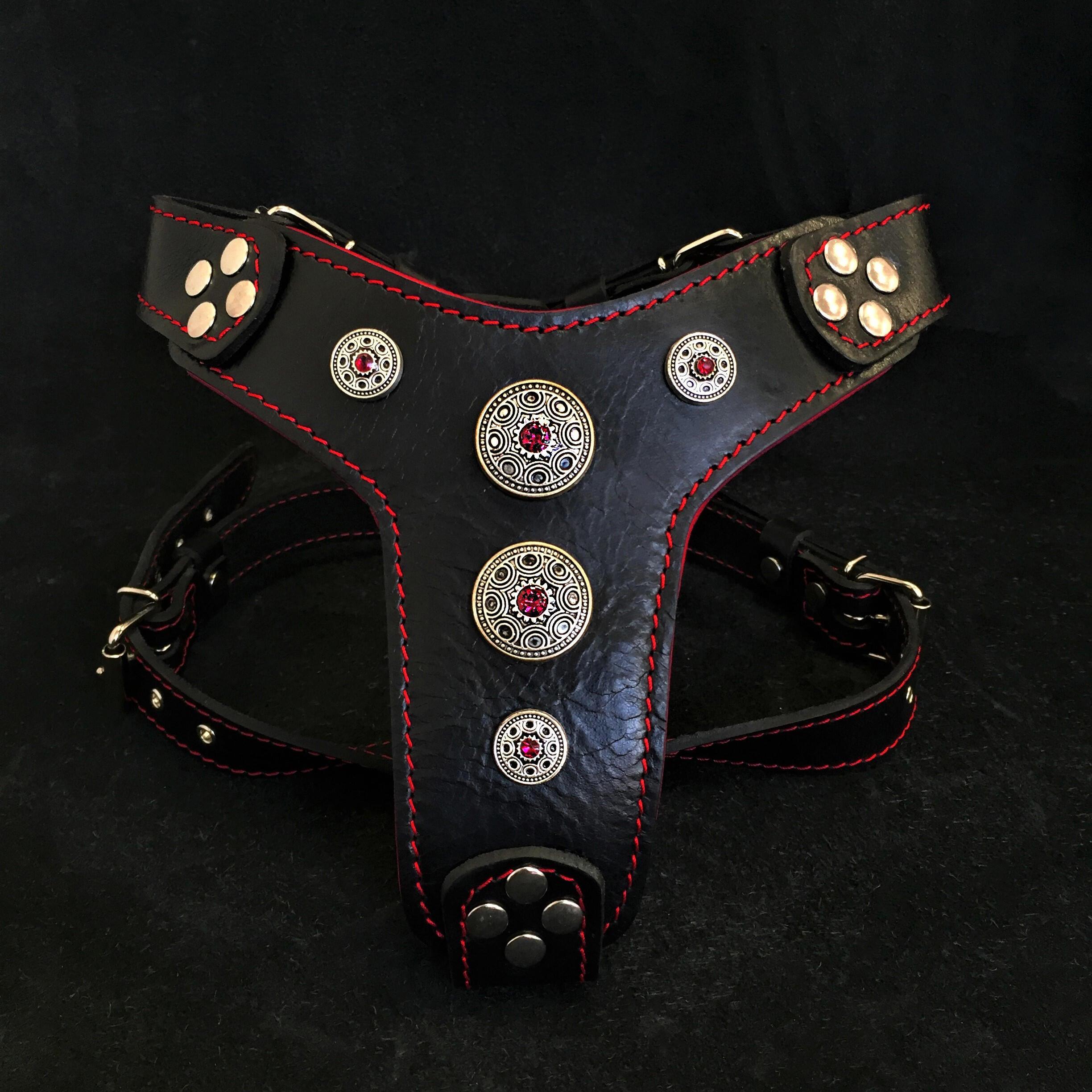 The "Bijou" Dog Harness Small to Medium Breeds. Black & Red