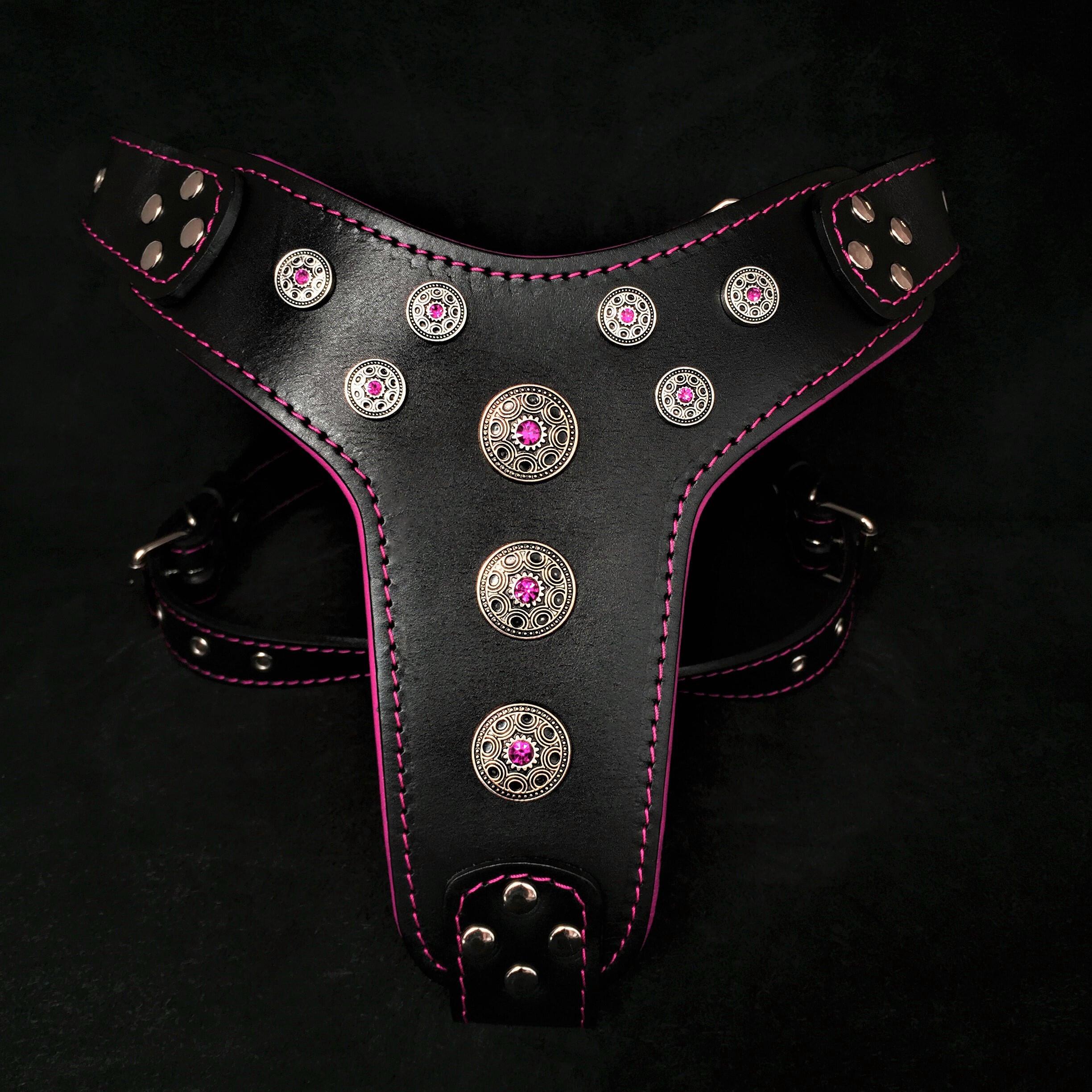 "Bijou" Harness for Big Dogs. Black & Pink