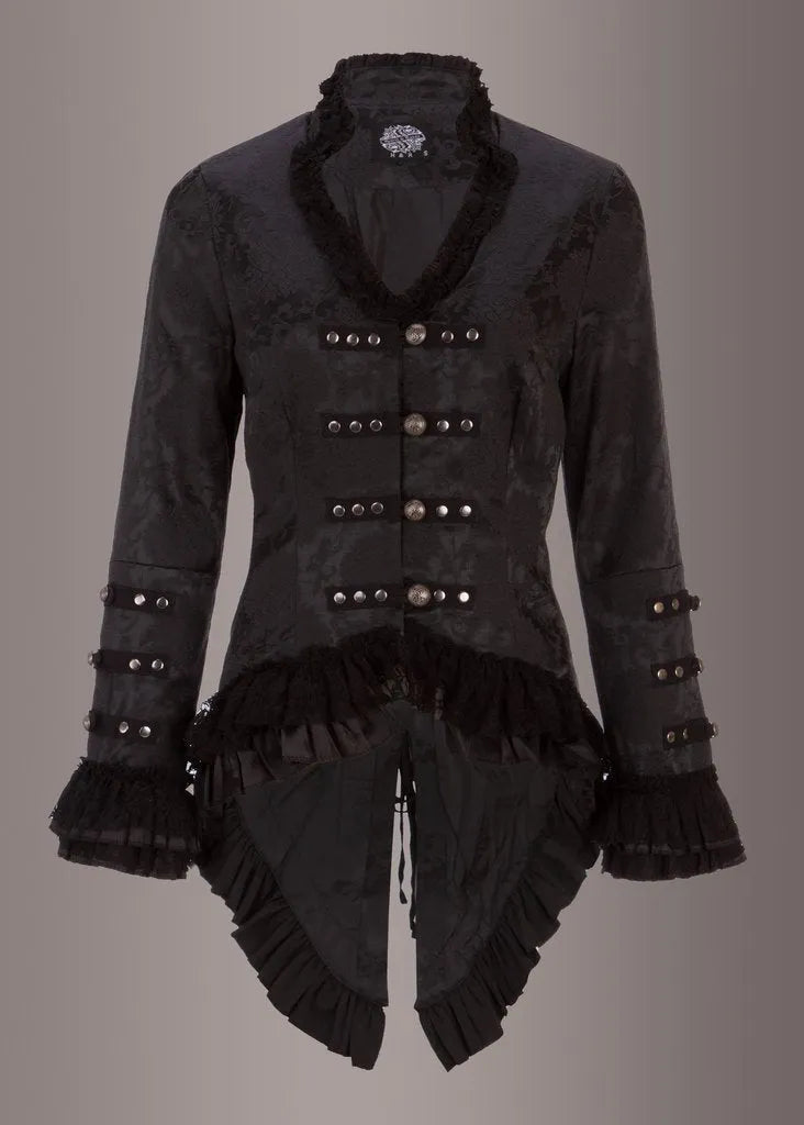 Elegant Black Victorian Jacket with Lace Embellishments
