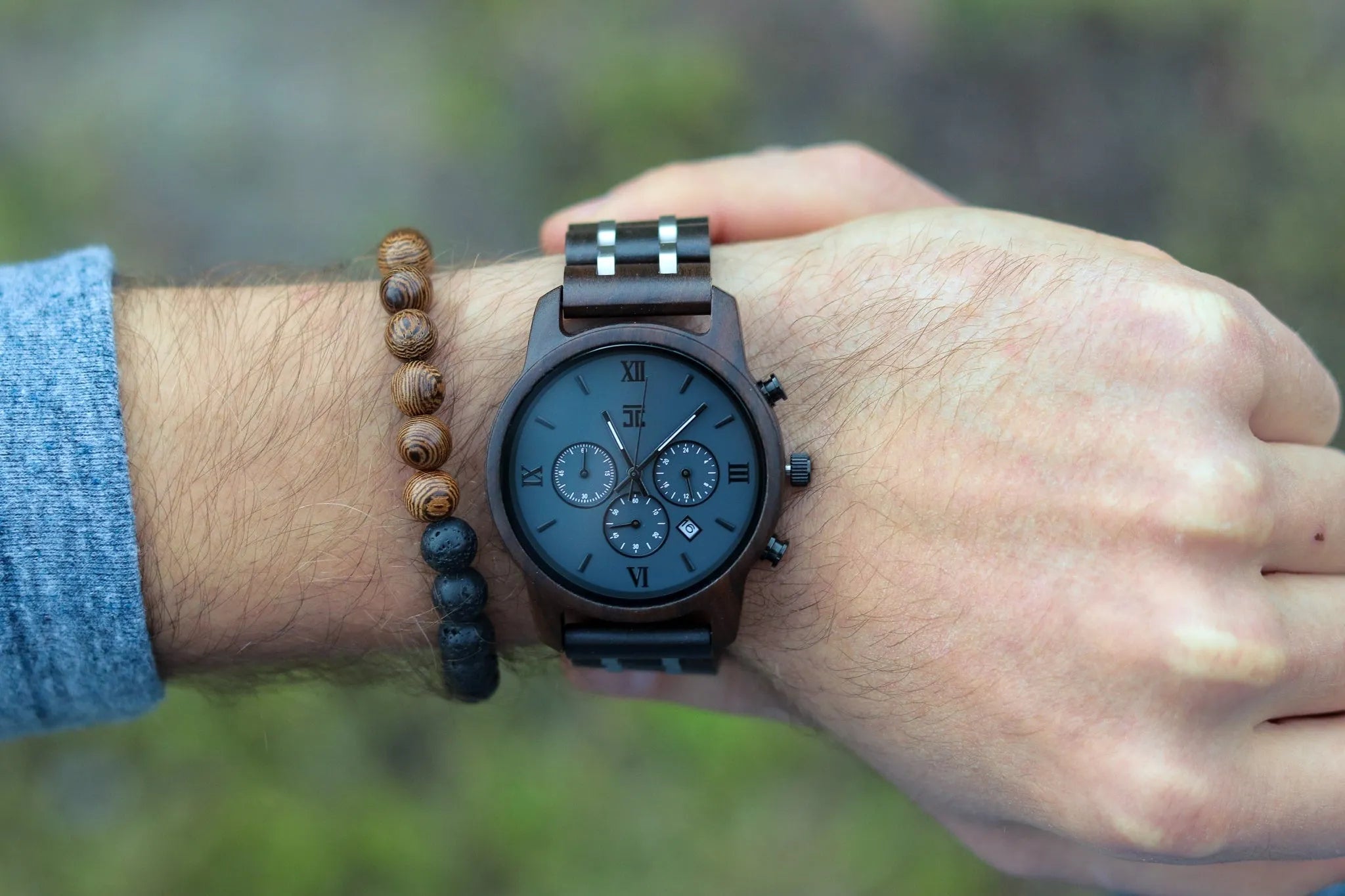 Men's Silver Fox Watch | Black Sandalwood Chronograph
