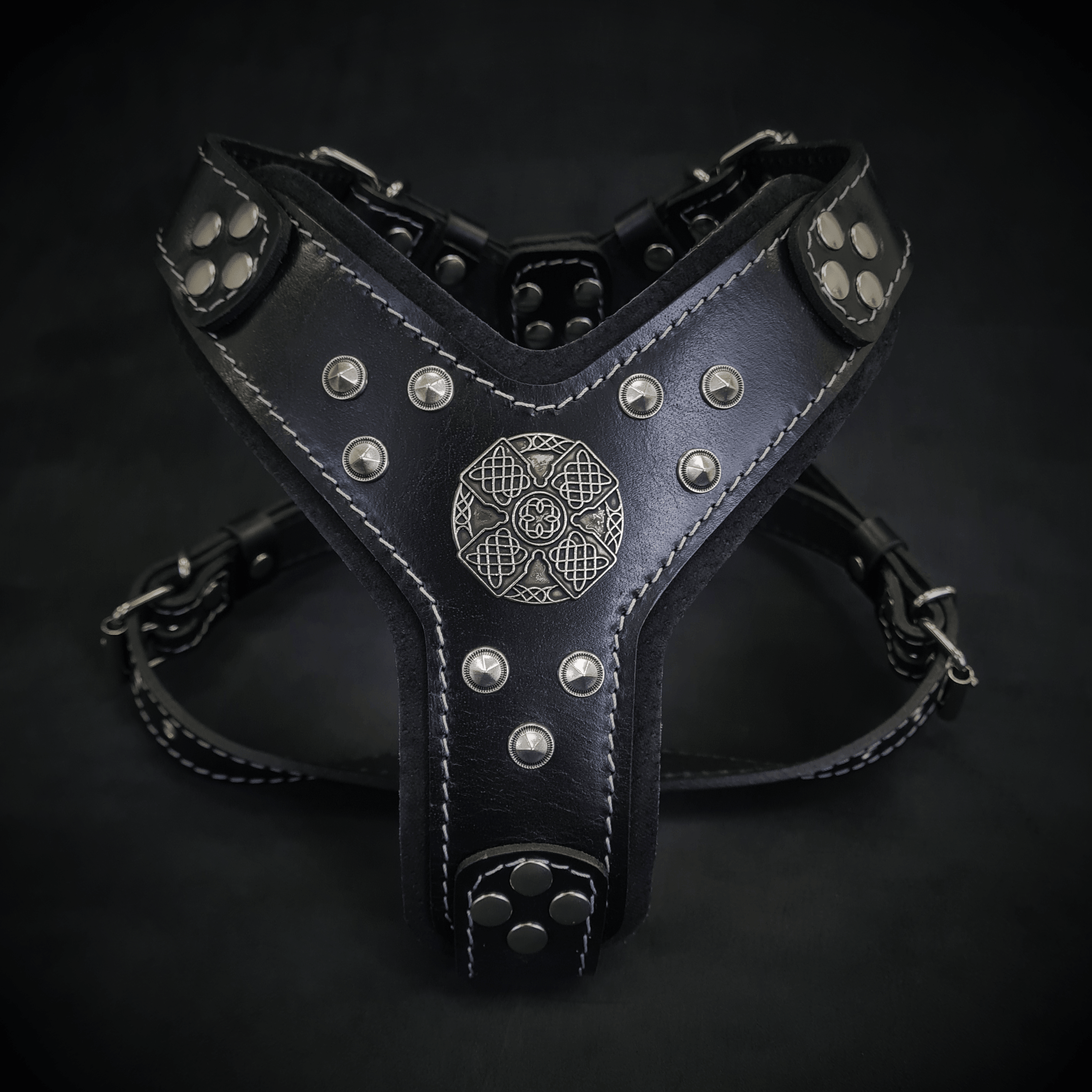 The "Maximus" Dog Harness for Small to Medium Breeds. Black & Silver