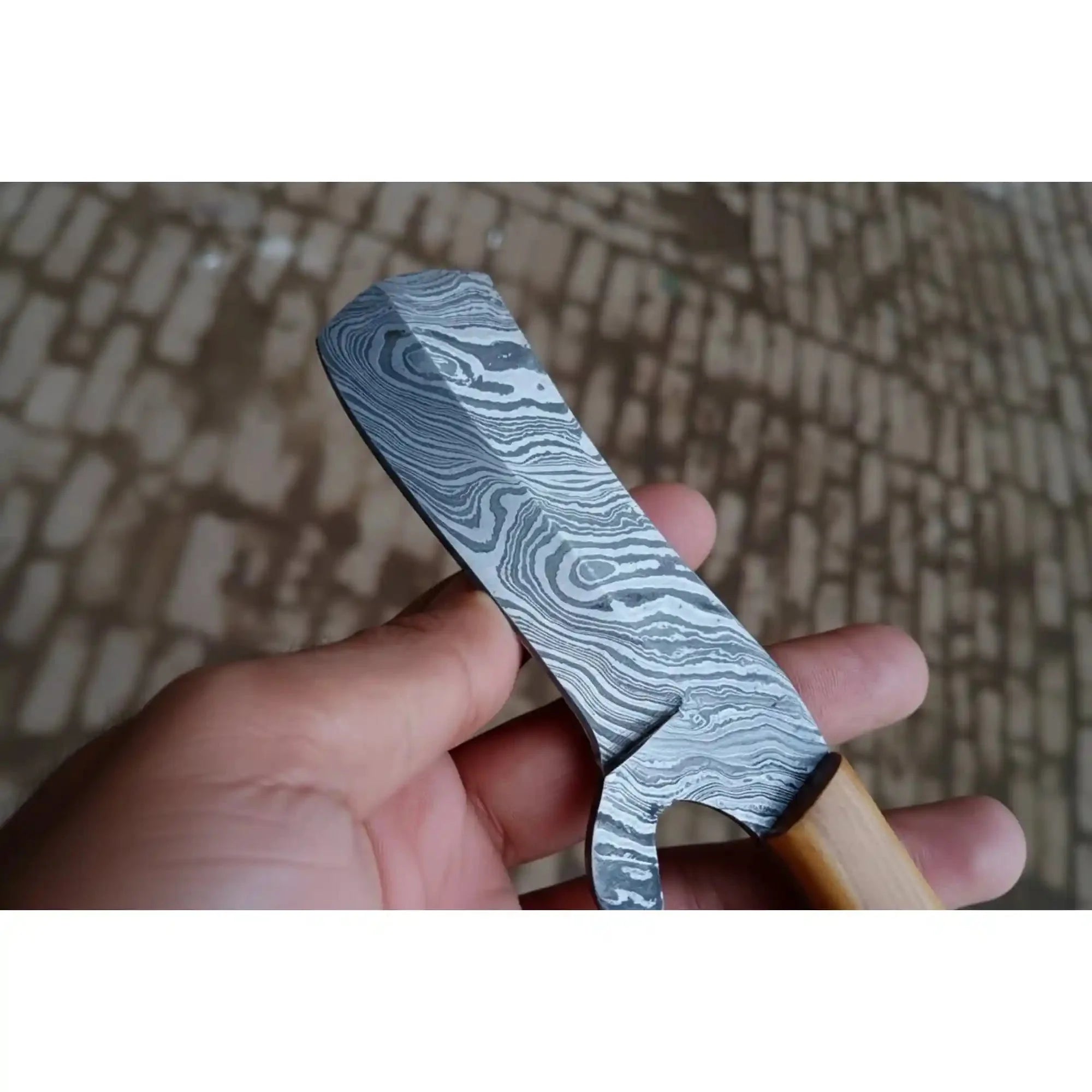 Bull Cutter Knife Damascus Blade Wooden Handle Fixed Blade