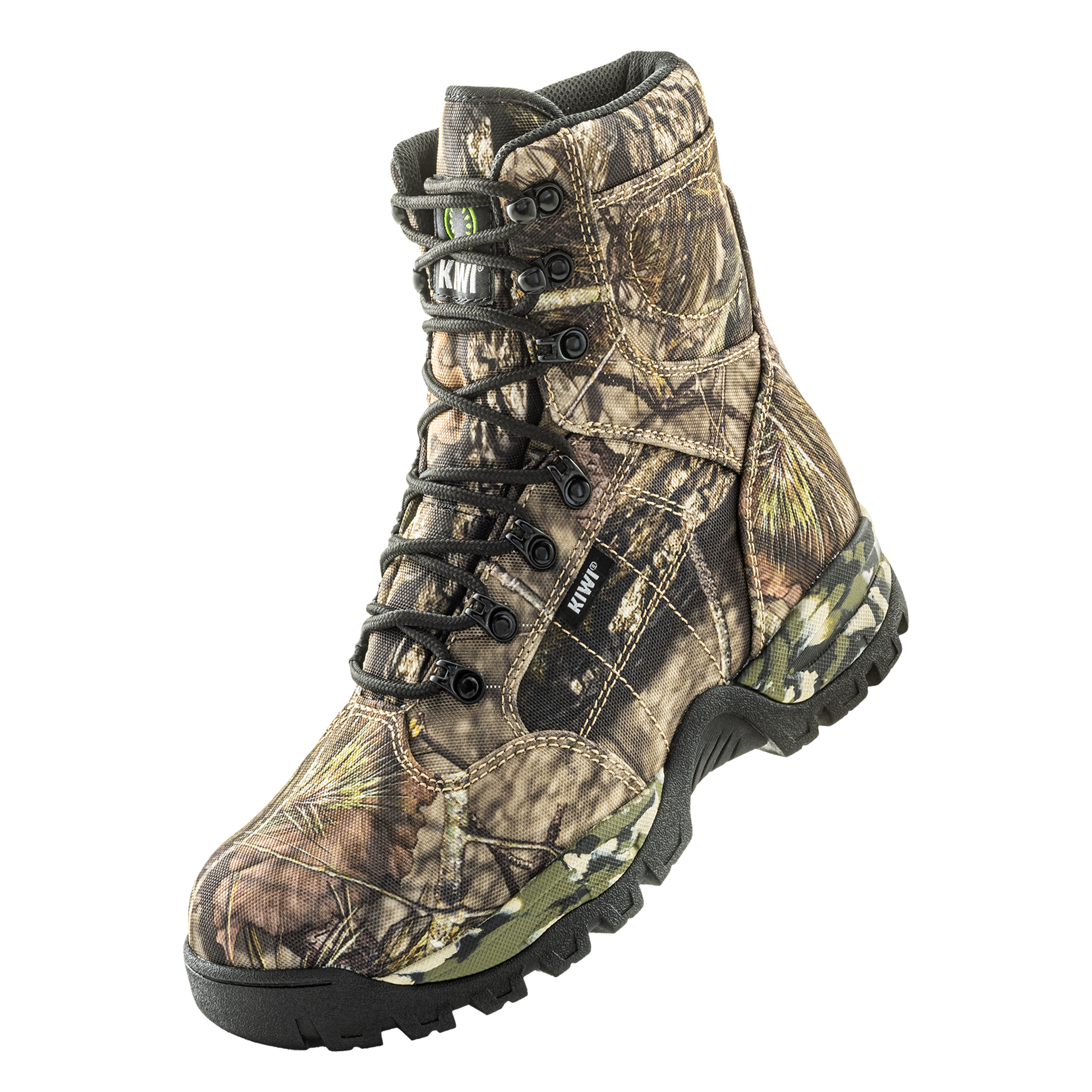 Camouflage hunting boot on a white background