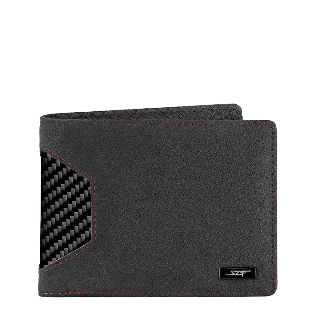 Alcantara & Real Carbon Fiber Bi-Fold Wallet (Red Stitching)