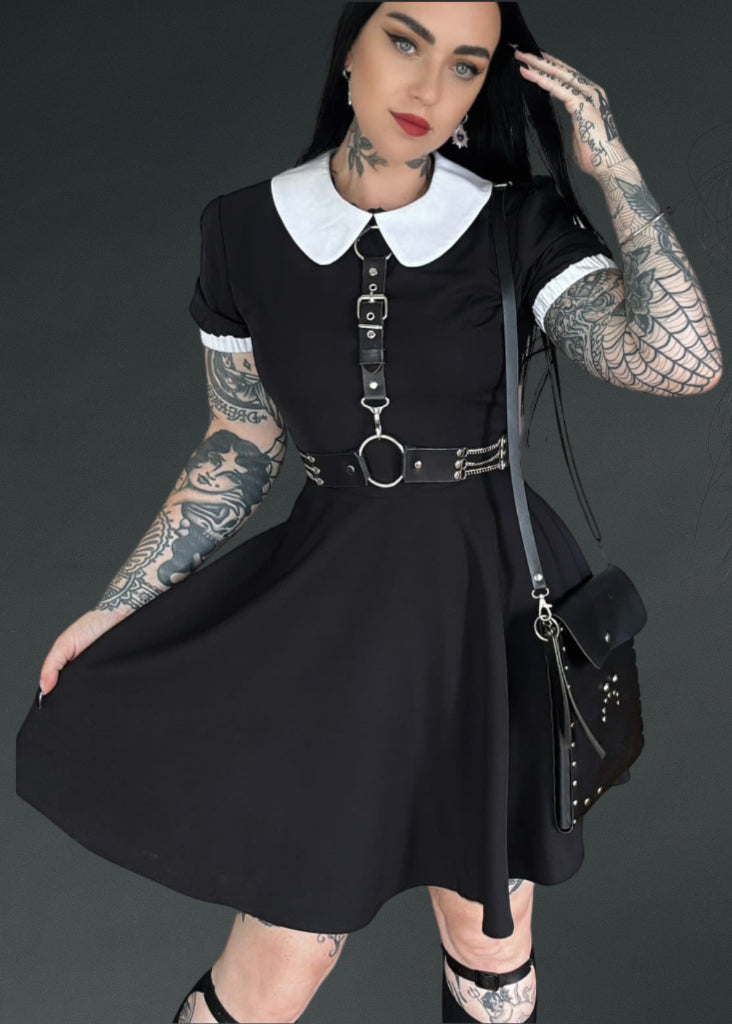 Black Gothic Dress with White Collar | Dark Academia Dress 4 / Black Black Gothic Dress with White Collar | Dark Academia Dress 4 / Black