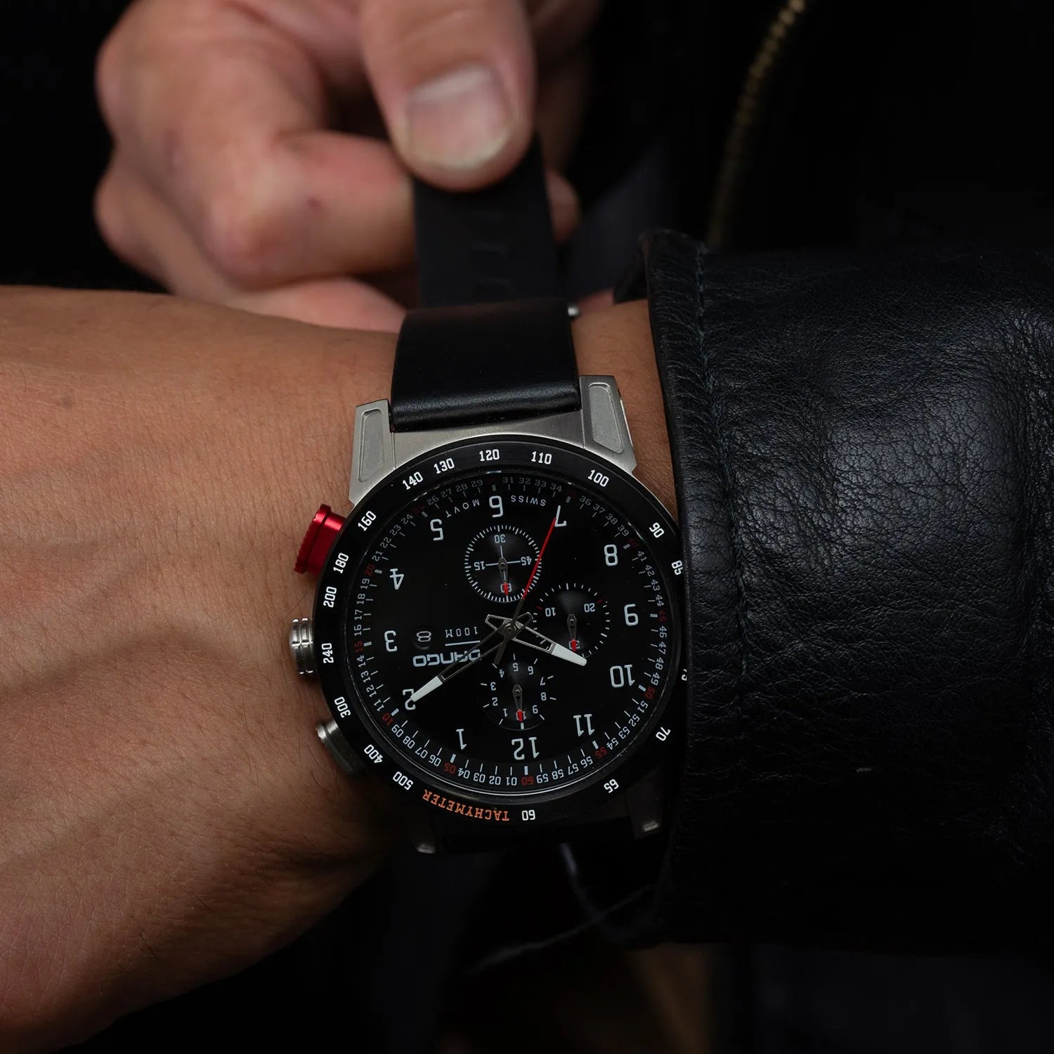 CR-01 - Chrono Men's Watch with Italian Leather Strap - Jet Black