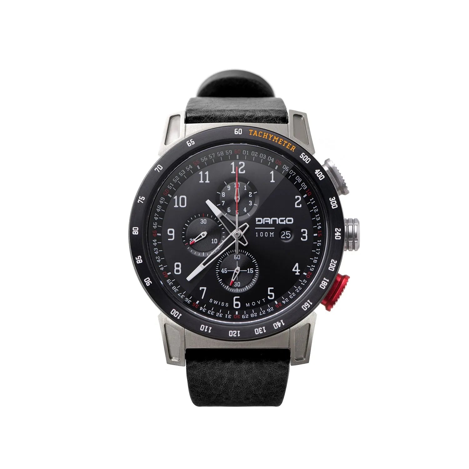 CR-01 - Chrono Men's Watch with Italian Leather Strap - Jet Black