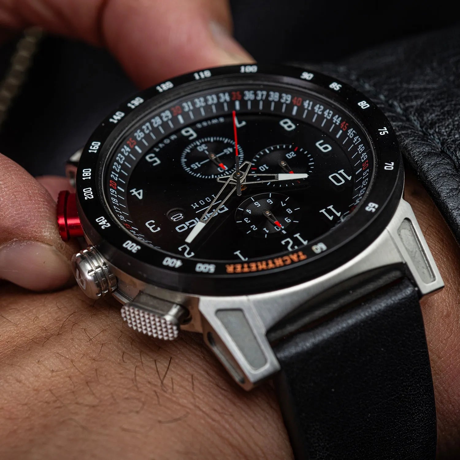 CR-01 - Chrono Men's Watch with Italian Leather Strap - Jet Black