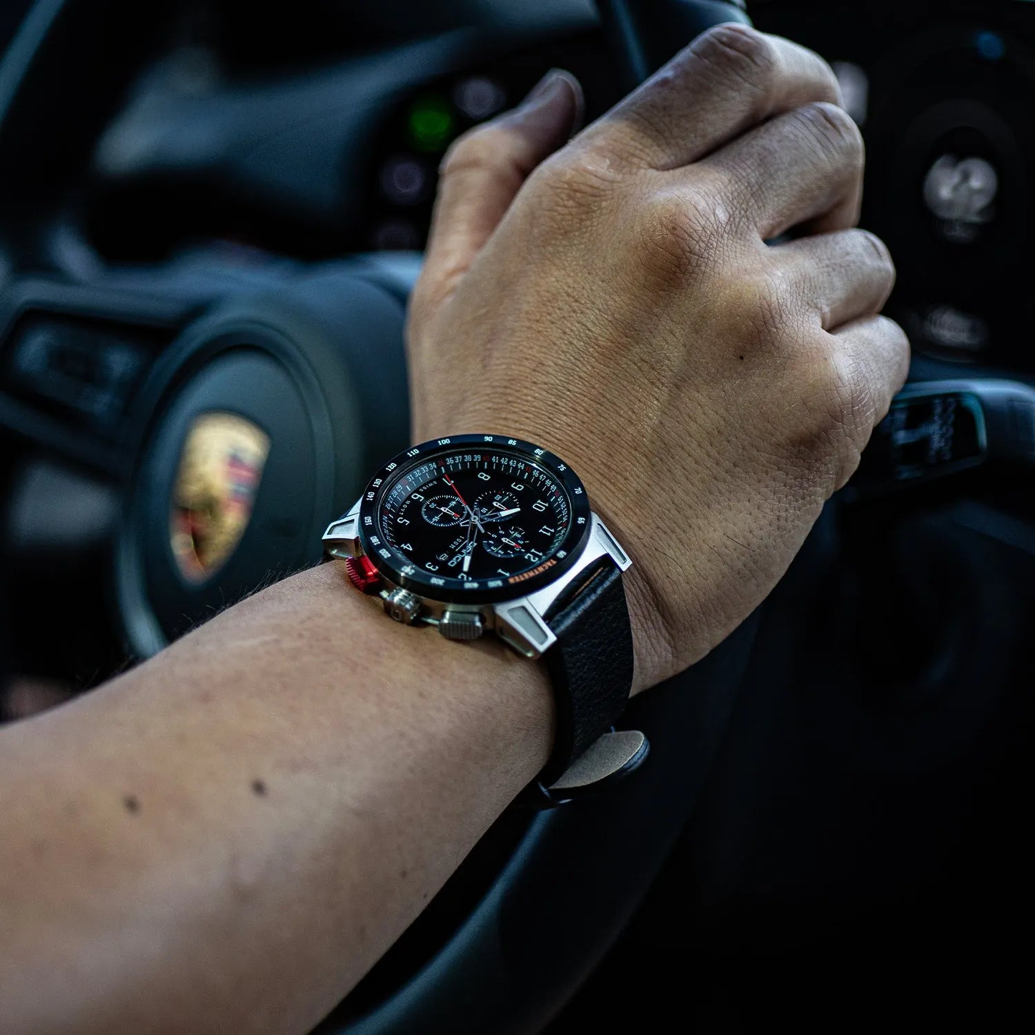 CR-01 - Chrono Men's Watch with Italian Leather Strap - Jet Black