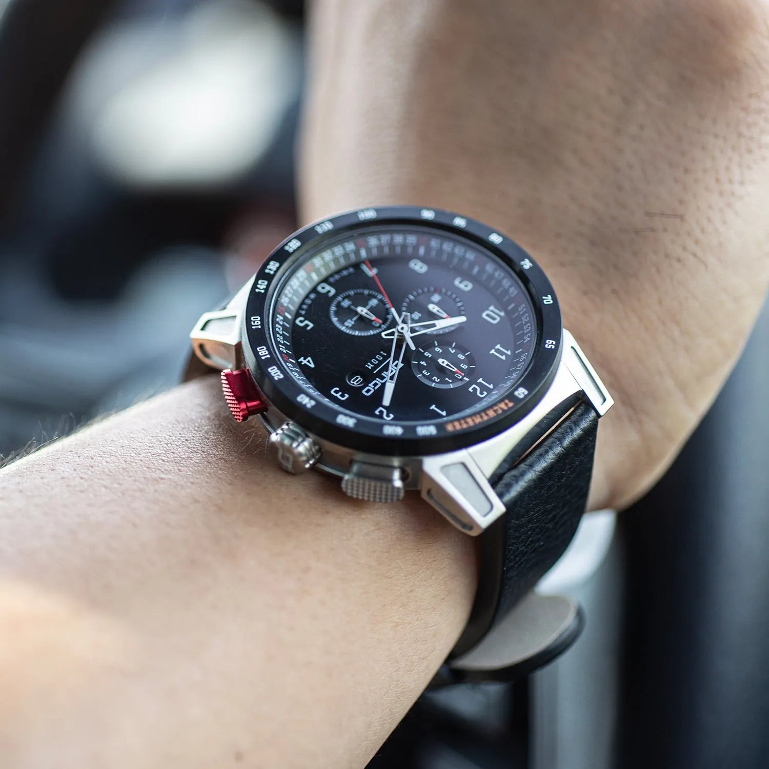 CR-01 - Chrono Men's Watch with Italian Leather Strap - Jet Black