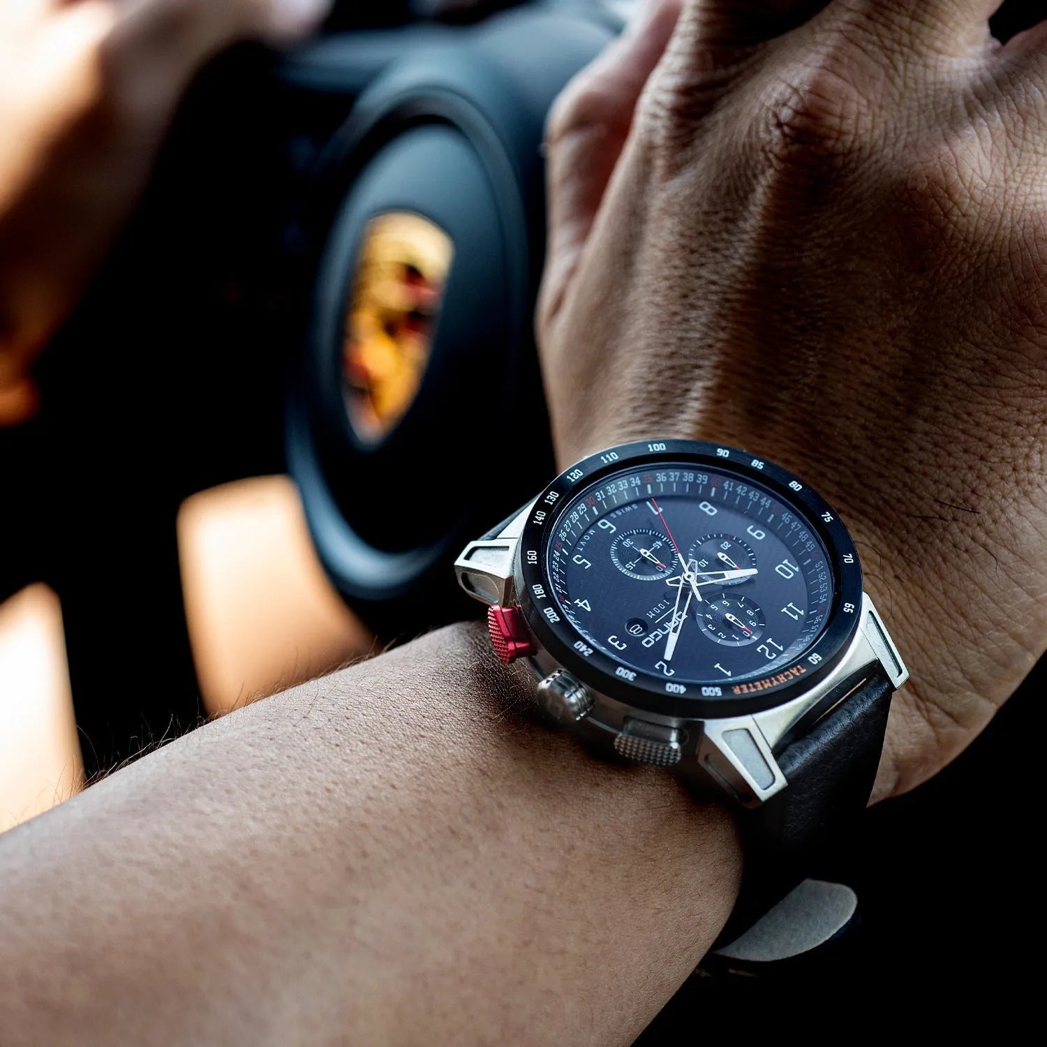CR-01 - Chrono Men's Watch with Italian Leather Strap - Jet Black