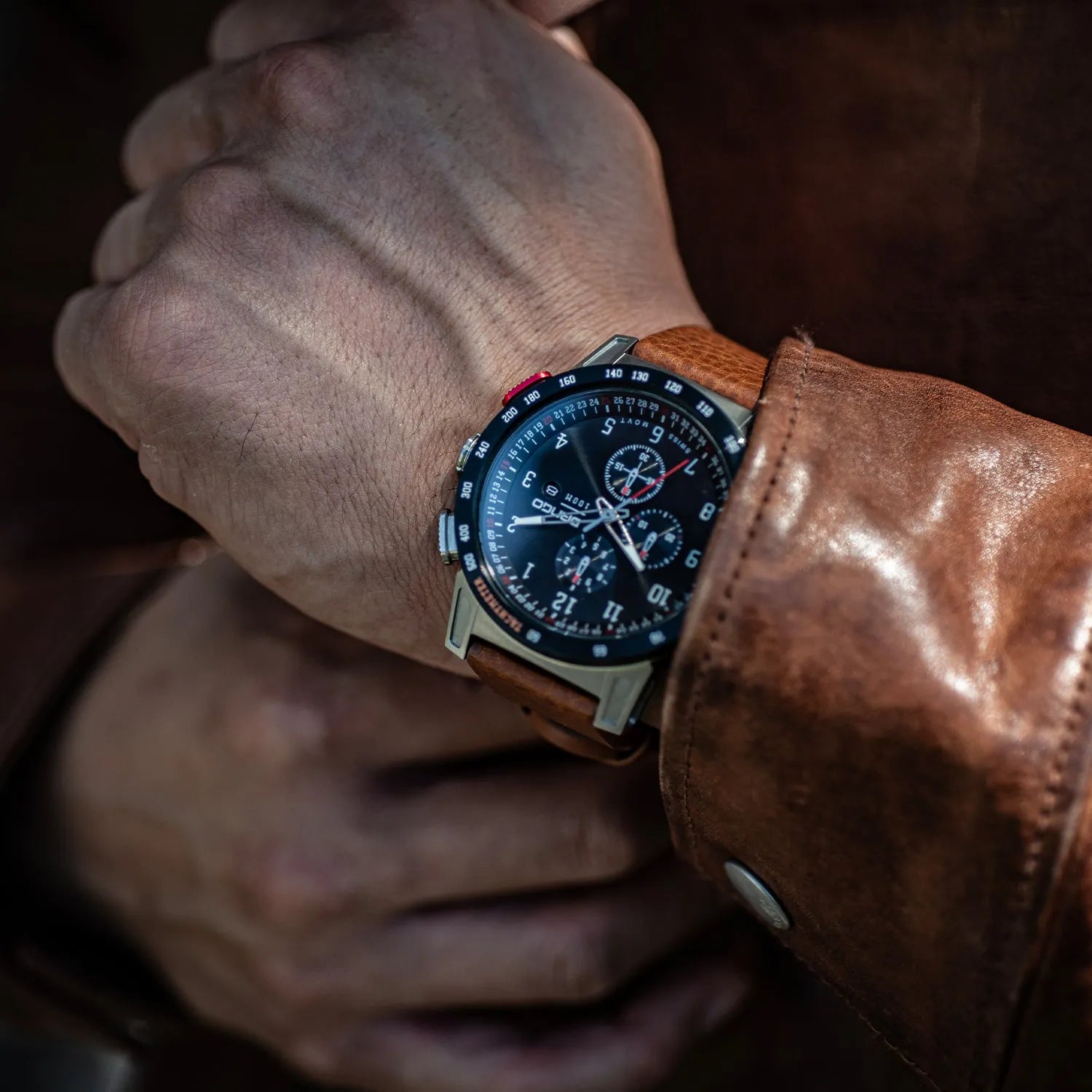 CR-01 - Chrono Men's Watch with Italian Leather Strap - Whiskey Brown