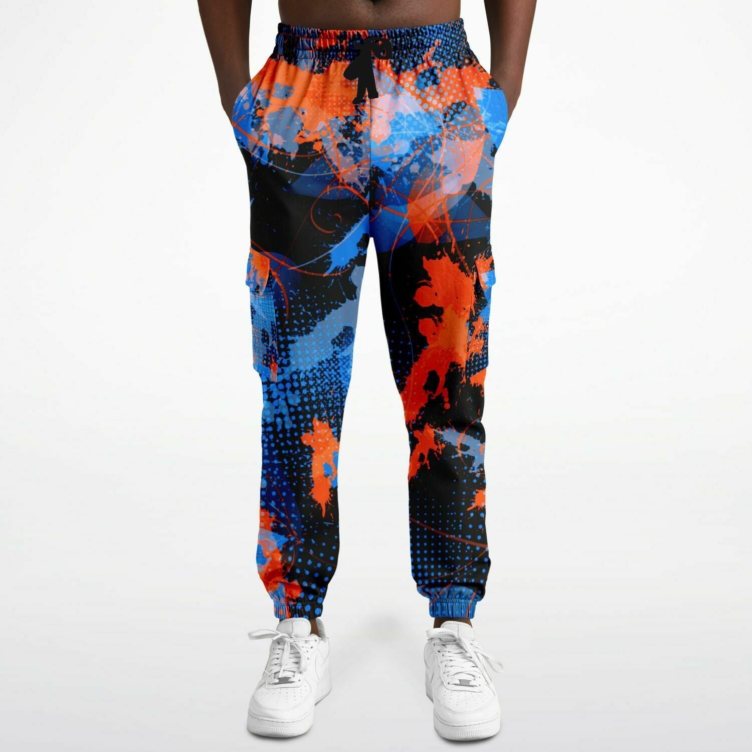 Blue and Orange Paint Splatter Abstract Unisex Cargo Joggers (Fleece Lined)
