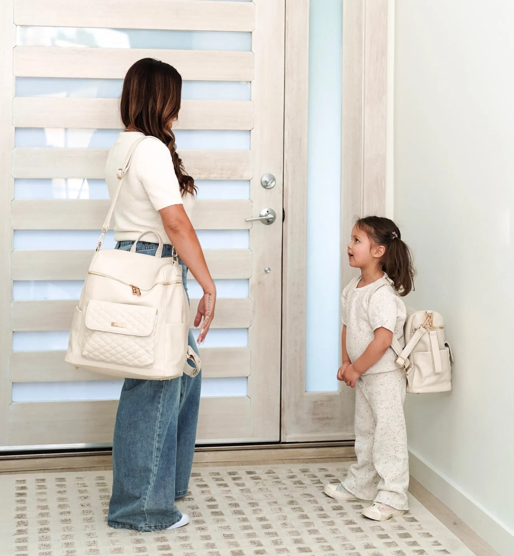 Monaco Backpack Diaper Bag | Pearl White