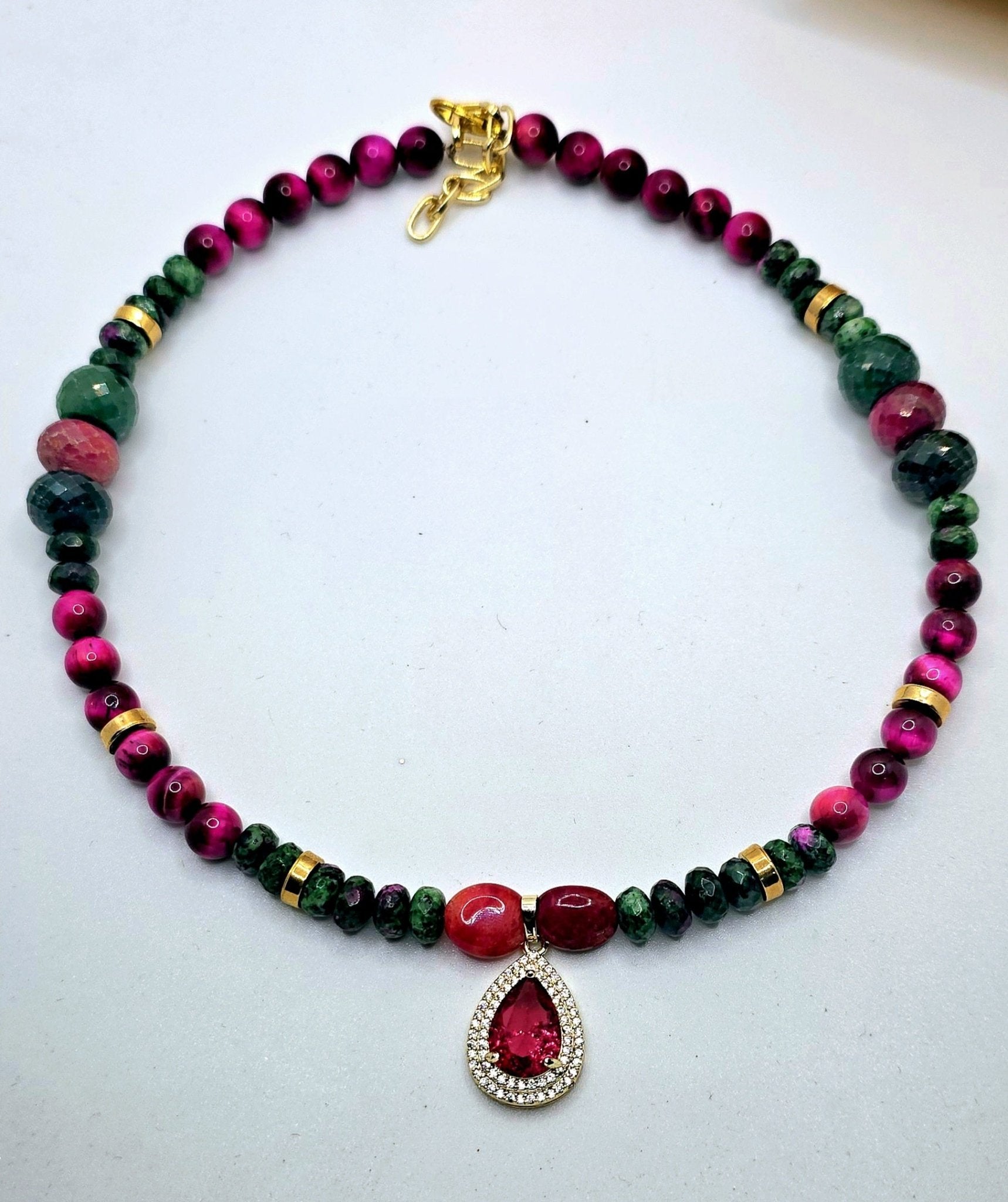 "Fifty Shades of Pink"| Tiger Eye and Ruby Zoisite Necklace
