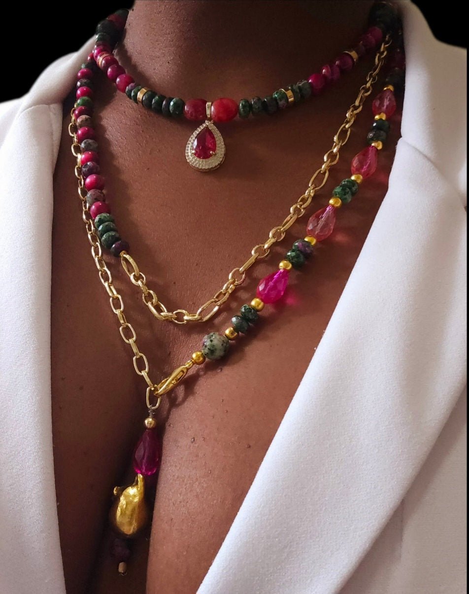 "Fifty Shades of Pink"| Tiger Eye and Ruby Zoisite Necklace