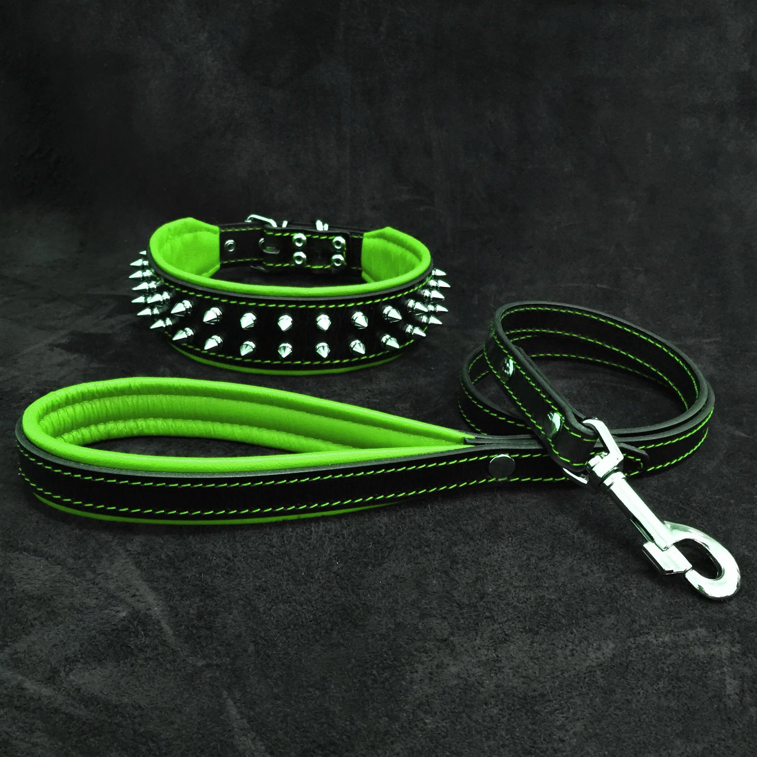 "Frenchie" Dog Set - Collar & Leash. Green