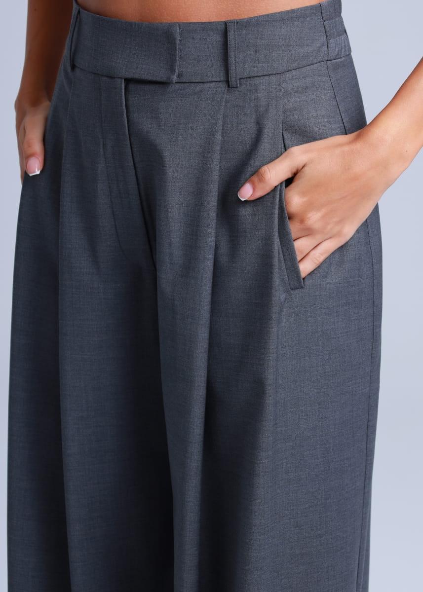 Broadway Sophia Wide-Leg Virgin Wool Pants in Mid Grey