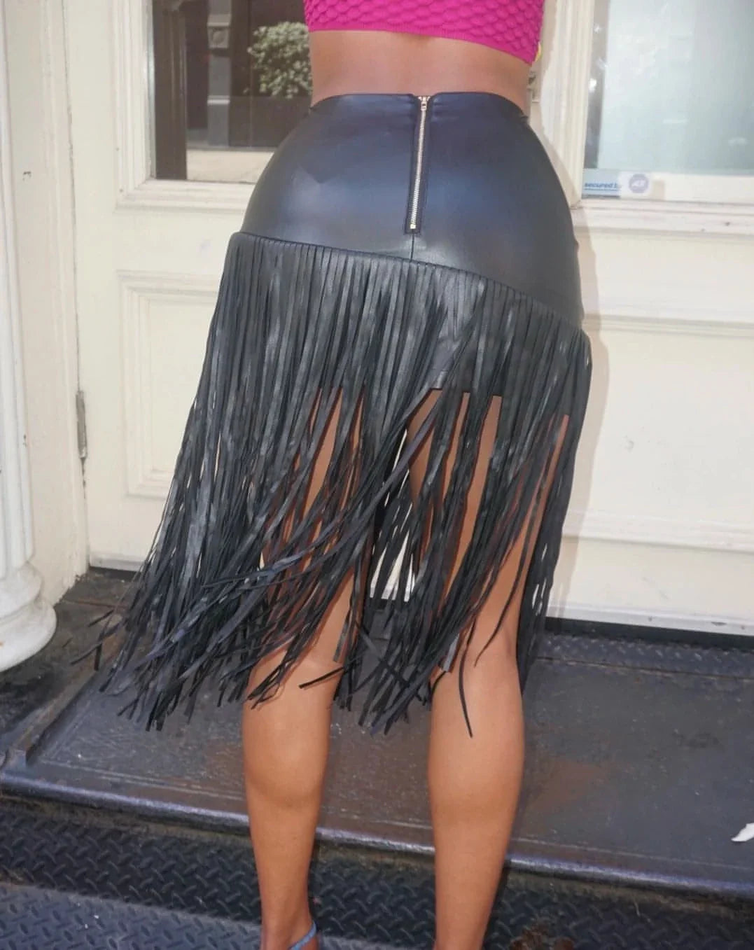 Gigi Skirt – Asymmetrical Vegan Leather Skirt with Fringe