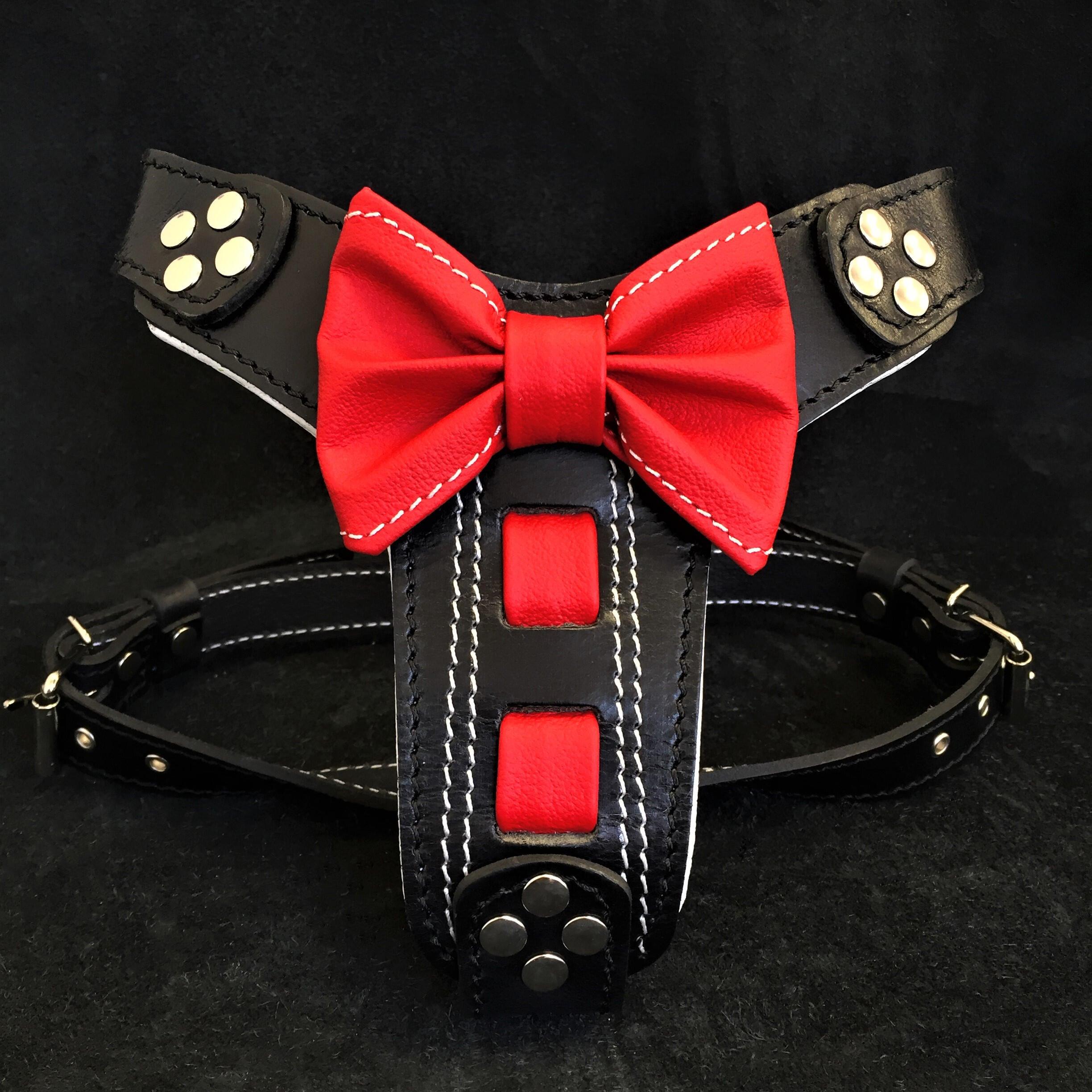 The "Bowtie" Handmade Leather Dog Harness Small to Medium Breeds. Black