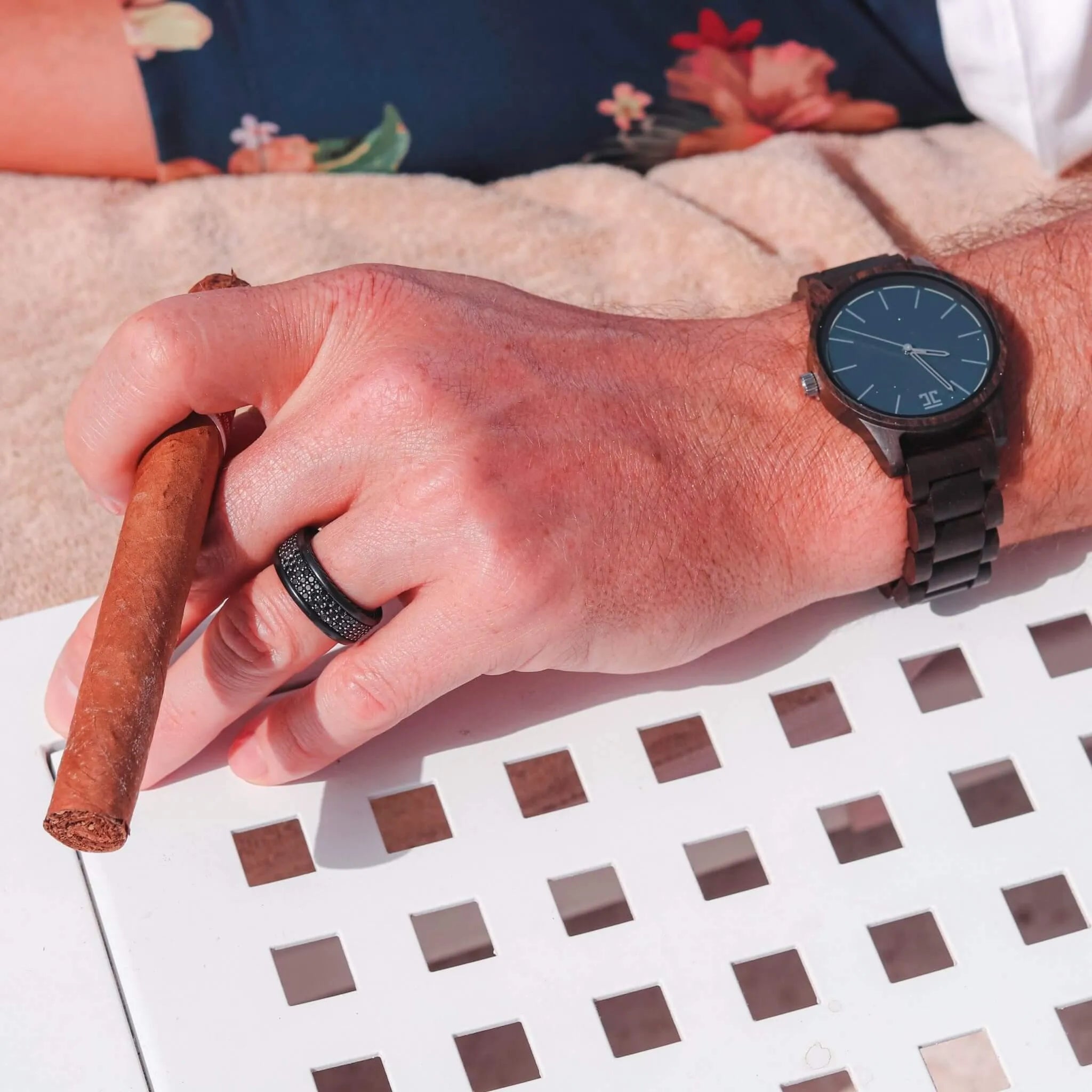 Atlantic Men's Watch | Dark Sandalwood w/ Blue Face