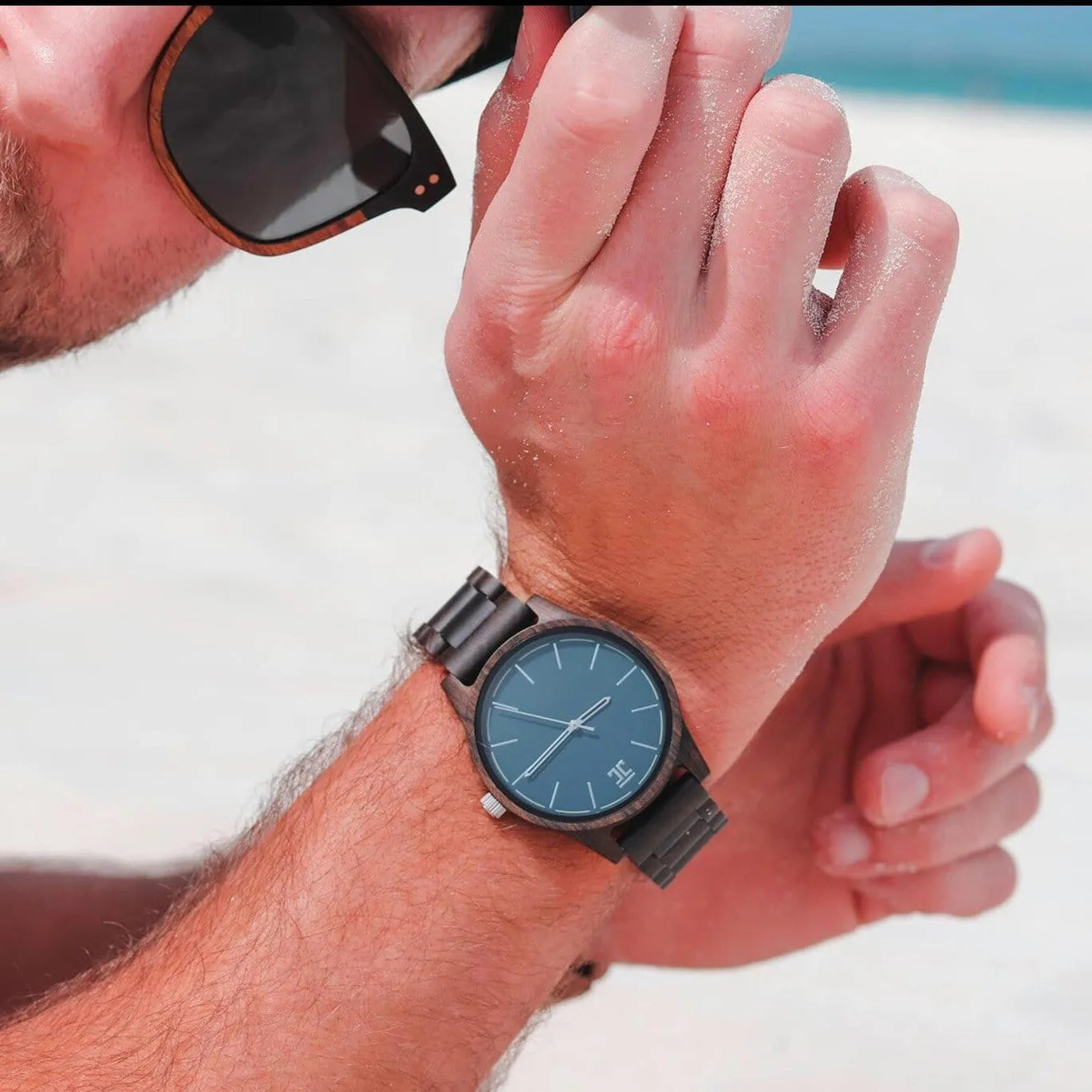 Atlantic Men's Watch | Dark Sandalwood w/ Blue Face