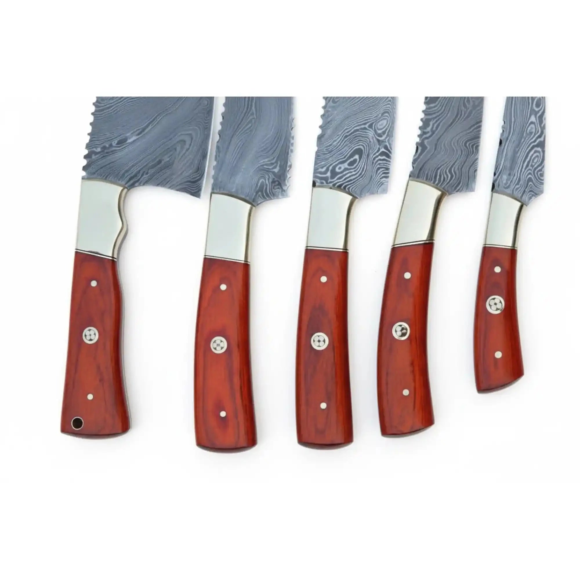 Handmade Damascus Steel Kitchen Knife Set with Leather Roll - 5 Pieces