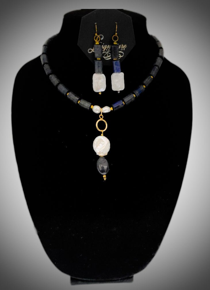 Lapis Lazuli and Freshwater Pearls Necklace Set