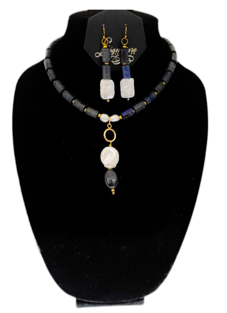 Lapis Lazuli and Freshwater Pearls Necklace Set