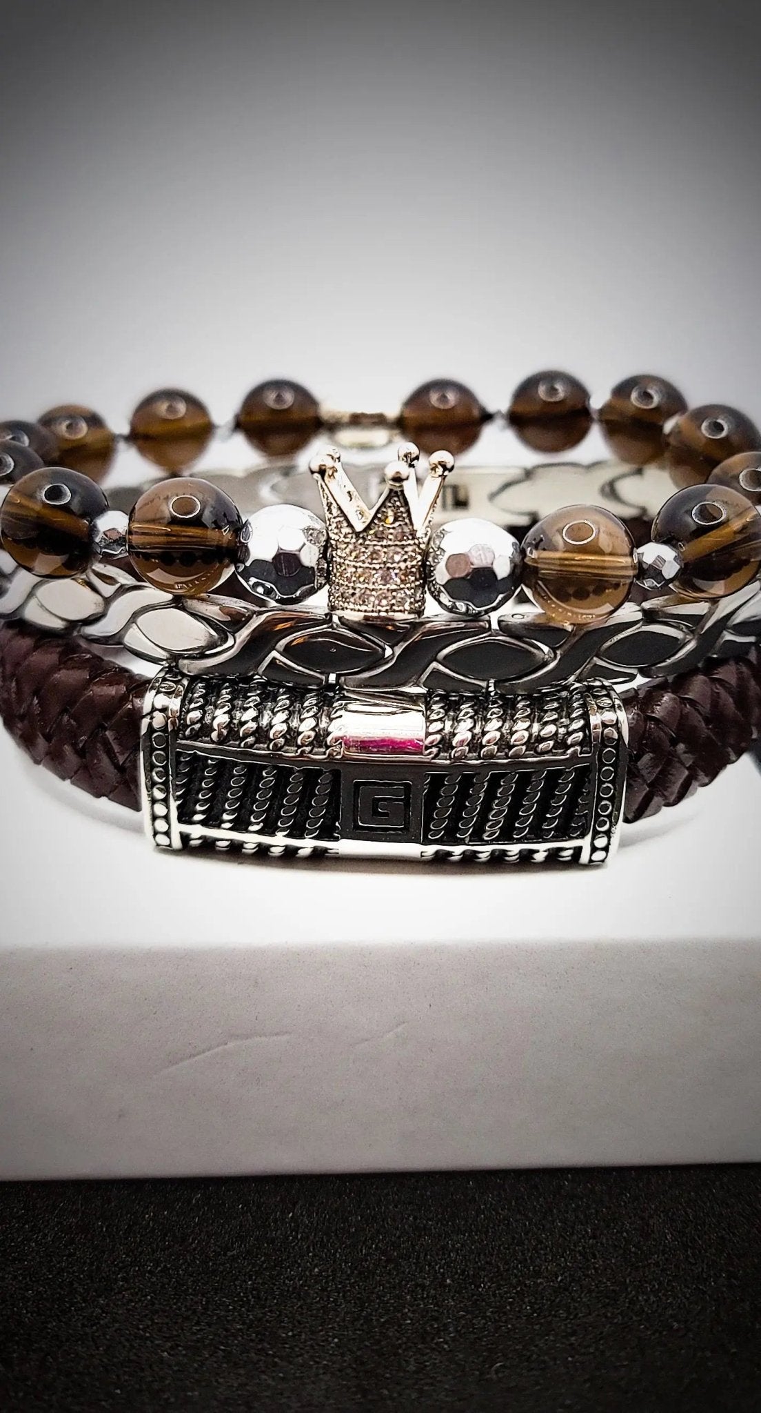 Men's Smoky "Silver" Quartz Bracelet Set