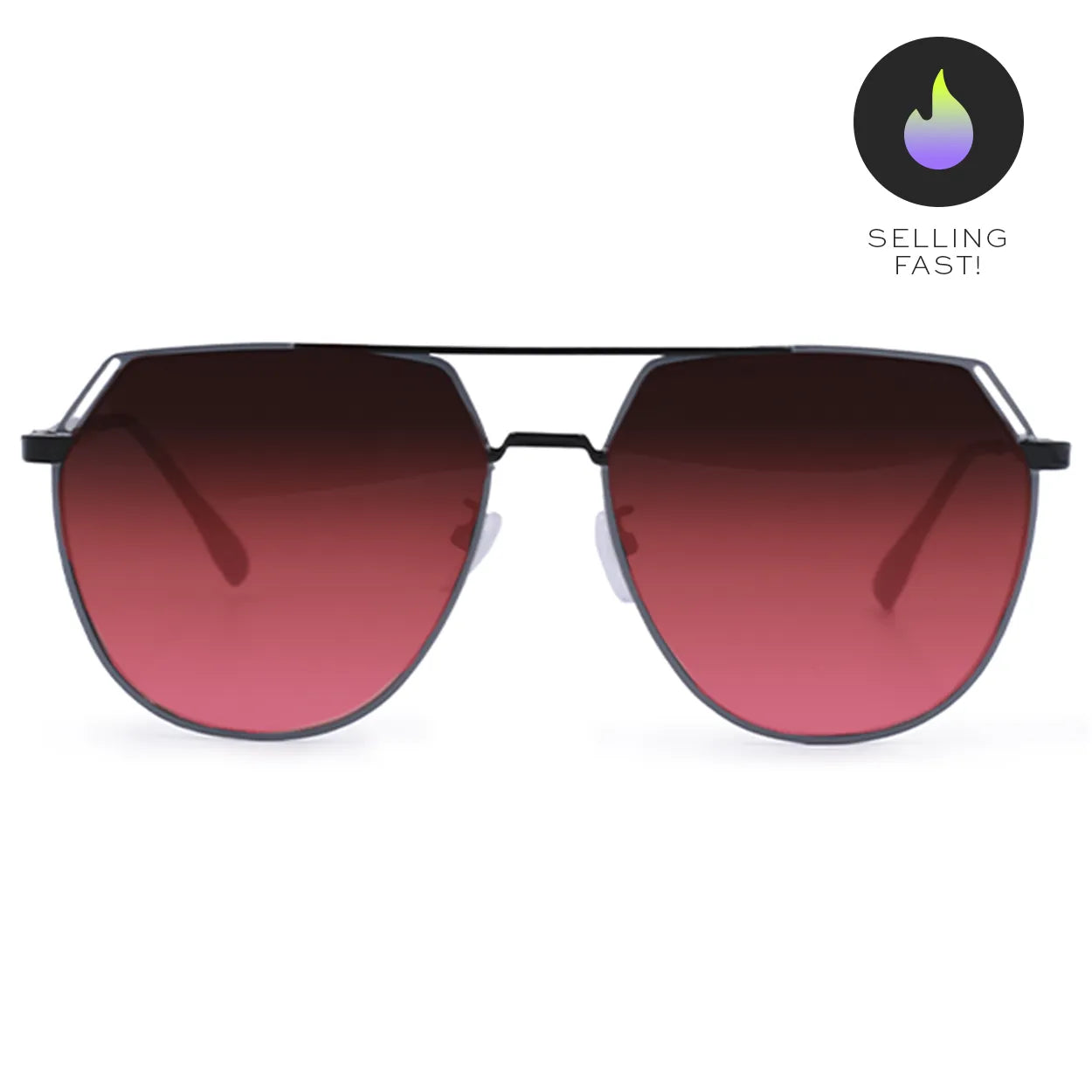 Farrah - Black Frame Ruby Lens Square Aviator Sunglasses