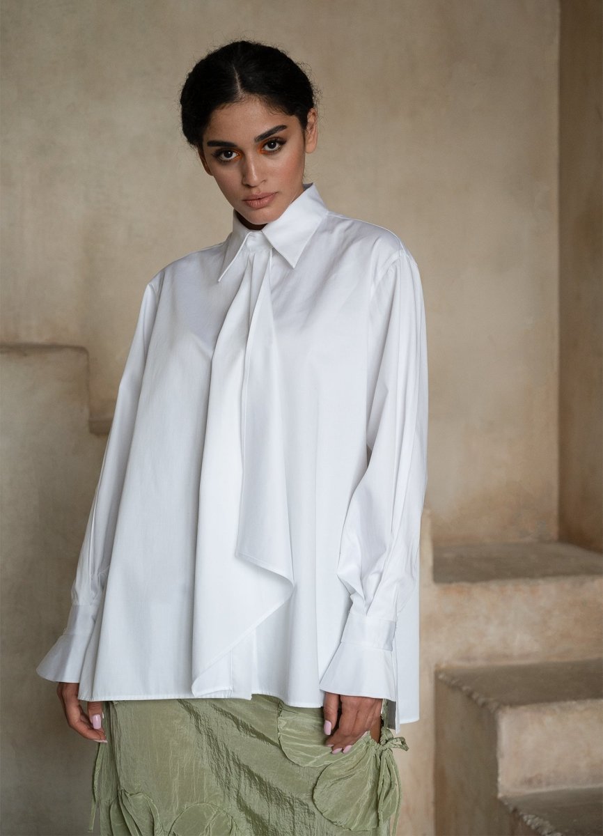 Quinta Tie Detail White Organic Cotton Shirt