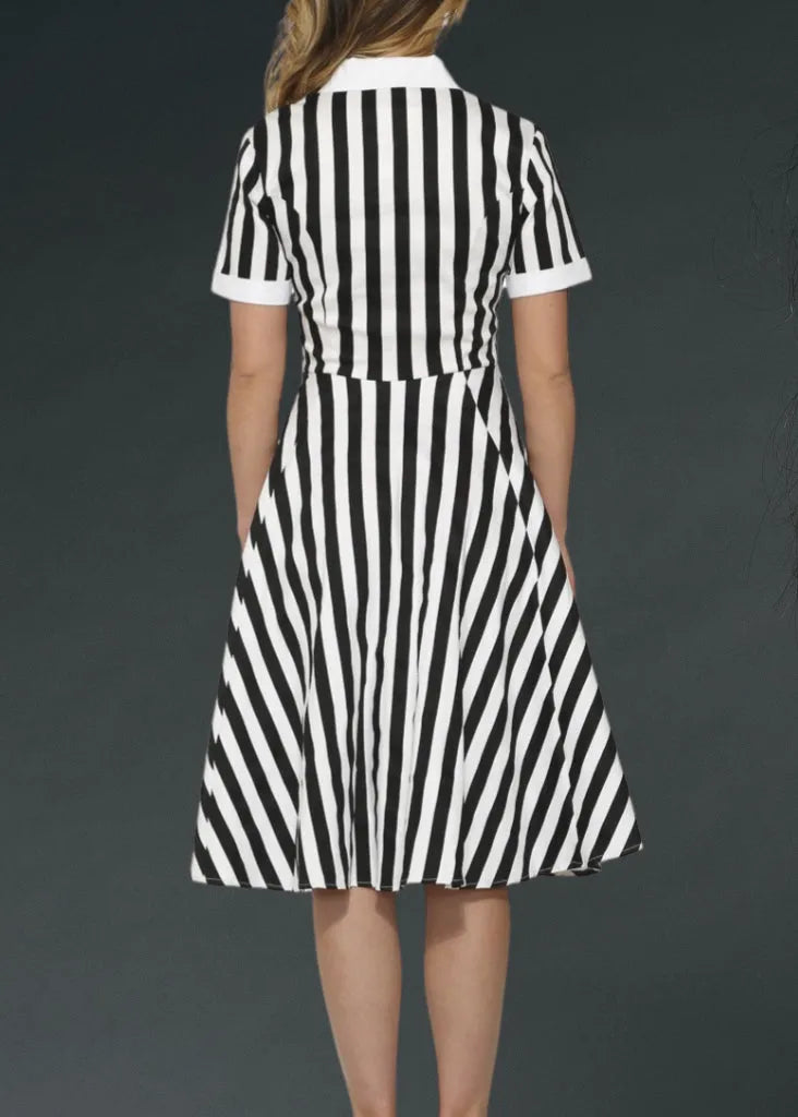 Black and White Striped Gothic Dress
