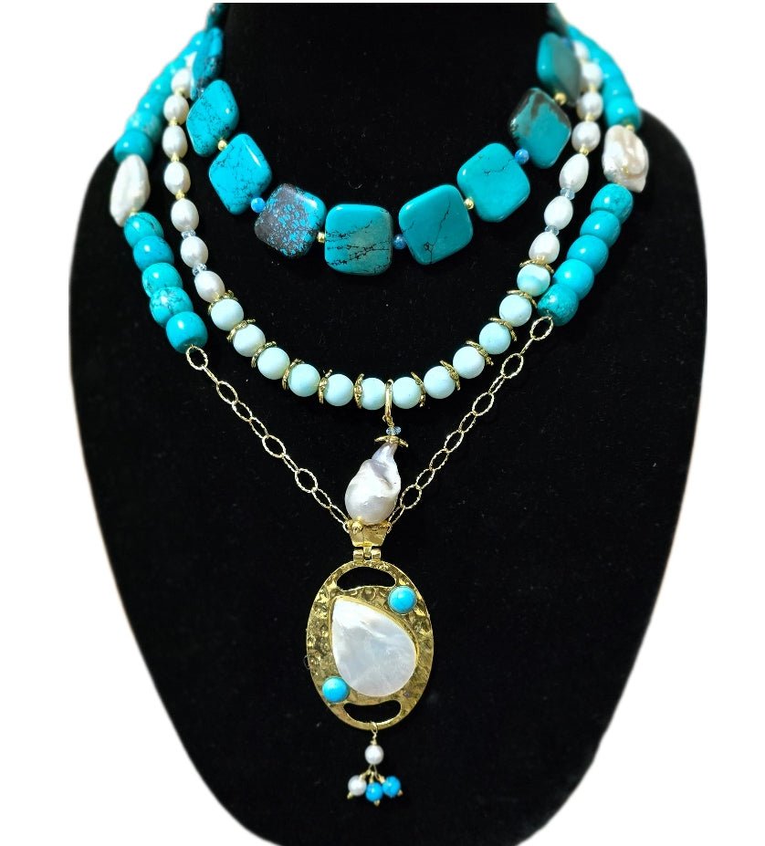"The Deep Blue Sea" | Turquoise and Freshwater Pearl Necklace